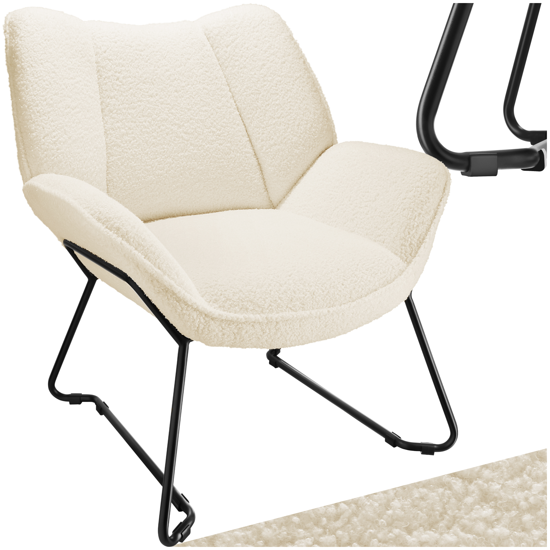 Sillón de bouclé KJELD, acolchado, soporta hasta 120 kg - crema-blanco | tectake