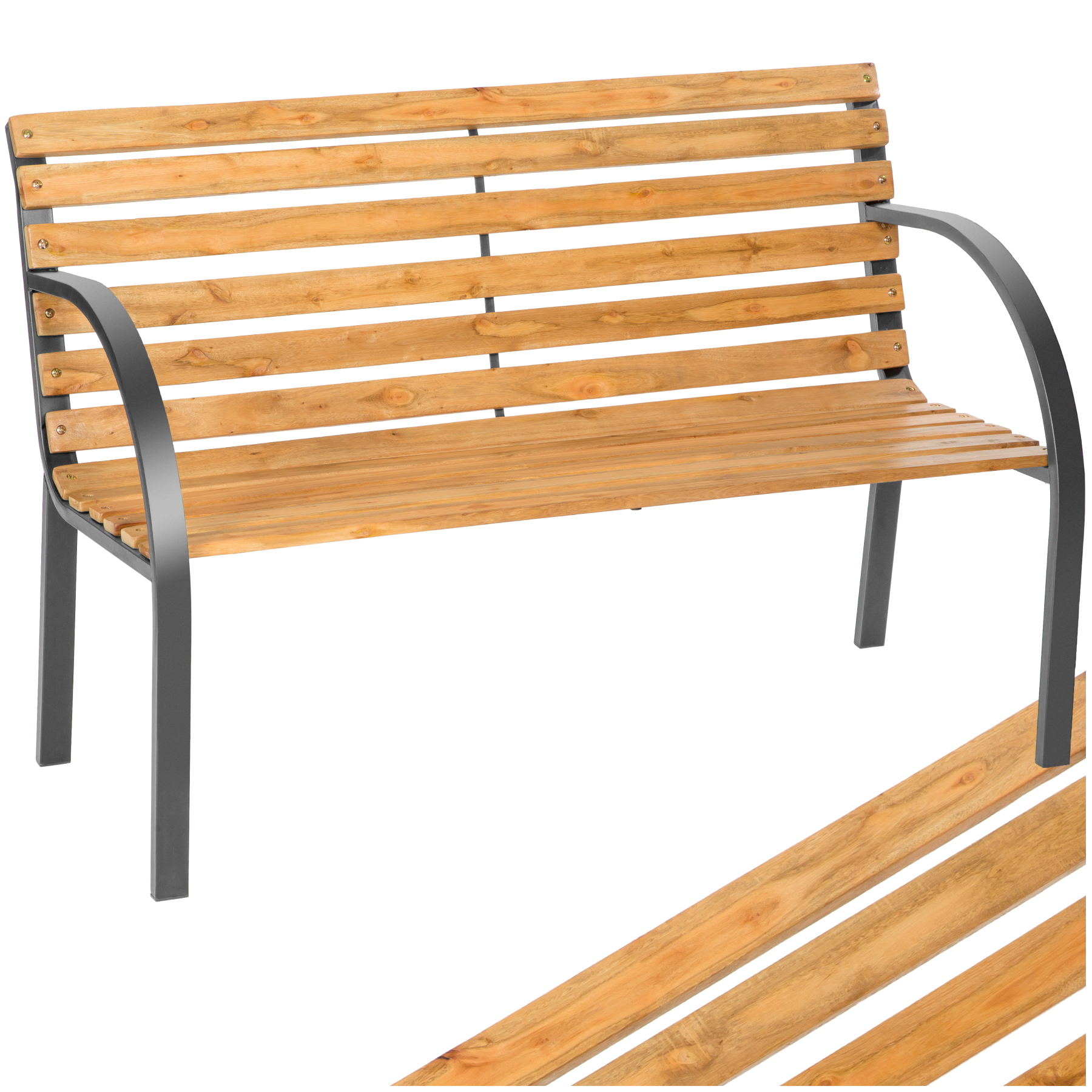 Gartenbank, 2-Sitzer, aus Holz und Stahl, wetterfest - braun | tectake