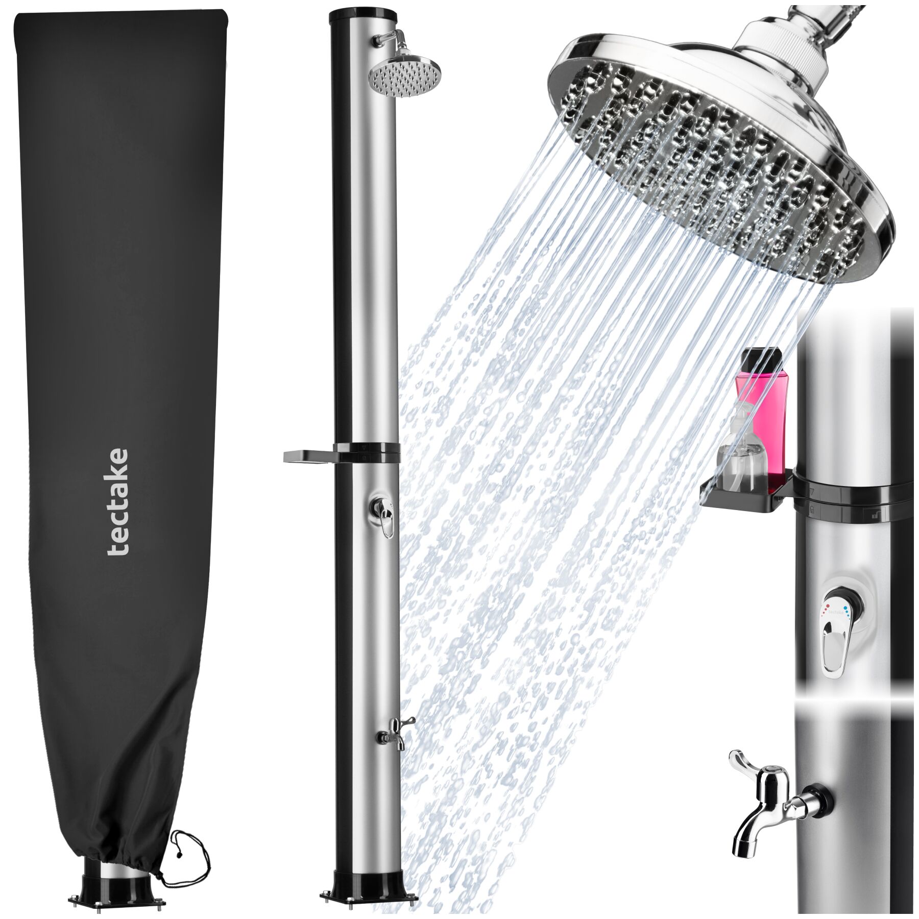 Zonnedouche Orinoco 40 l - zwart/zilver | tectake