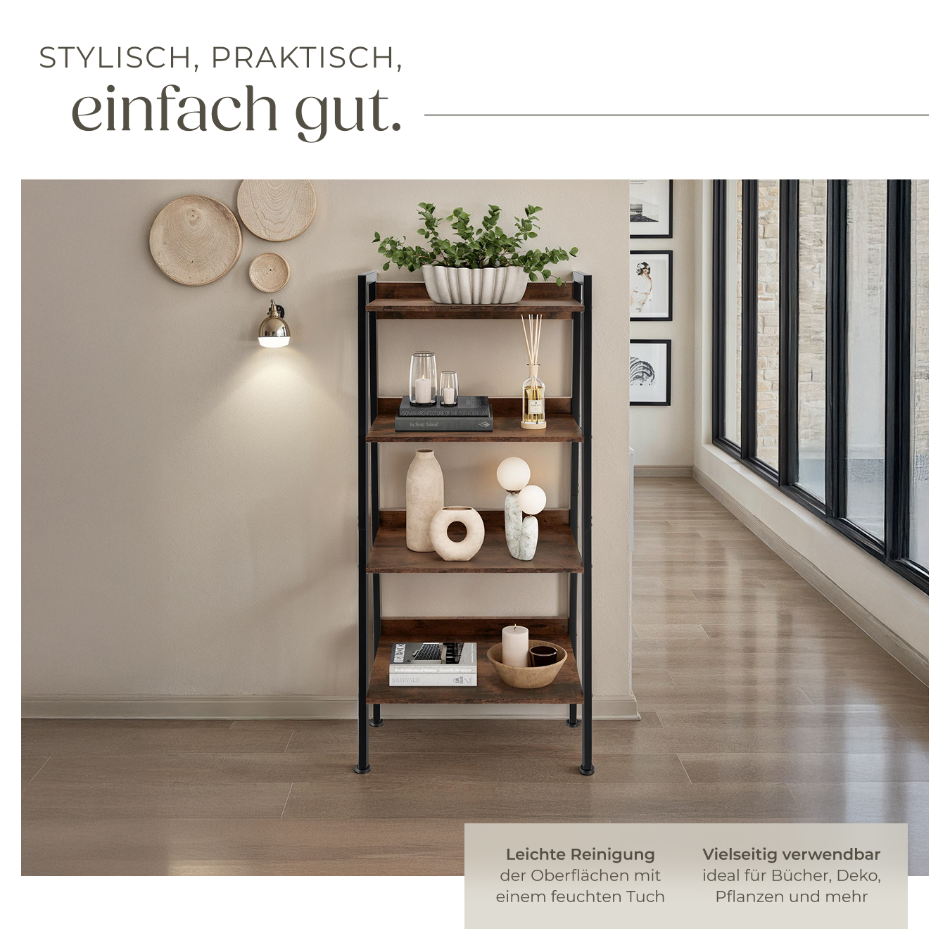 Leiterregal mit 45 Ebenen Standregal Bücherregal Regal Holz Metall Industrie