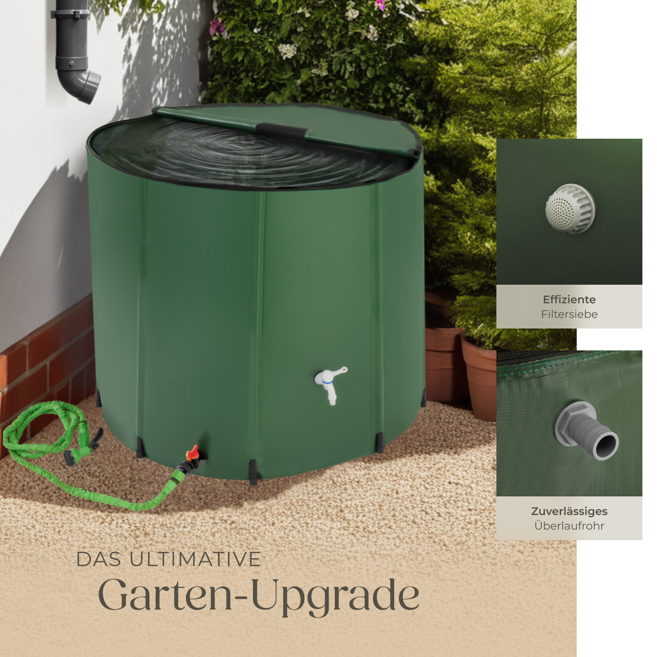 Regentonne mit Hahn Regenwassertonne Wassertank 200 bis 750 Liter Tank faltbar