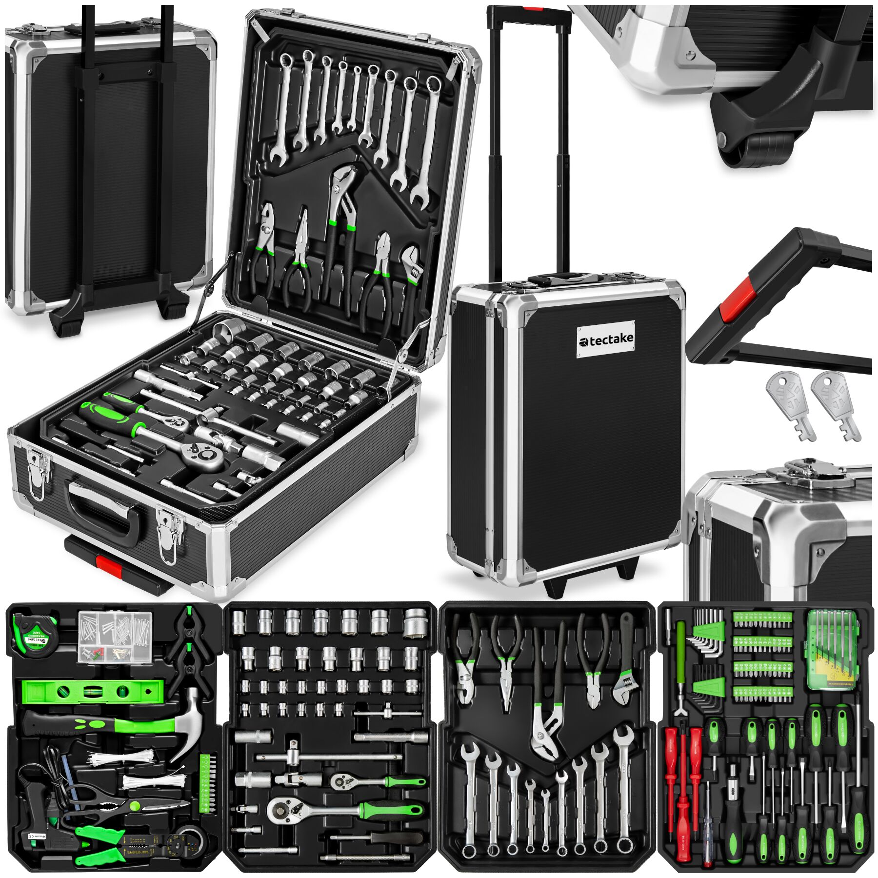 Aluminum Trolley Tool Case, 1,200-Piece Set - black | tectake
