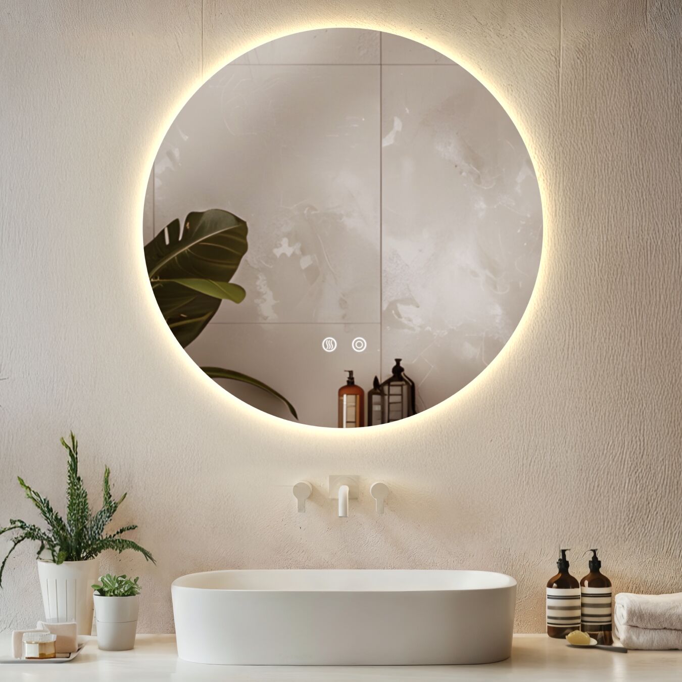 LED Bathroom Mirror Aurora, with Dimmable Backlight, 3 Colour Temps and Anti-Fog - 70 cm