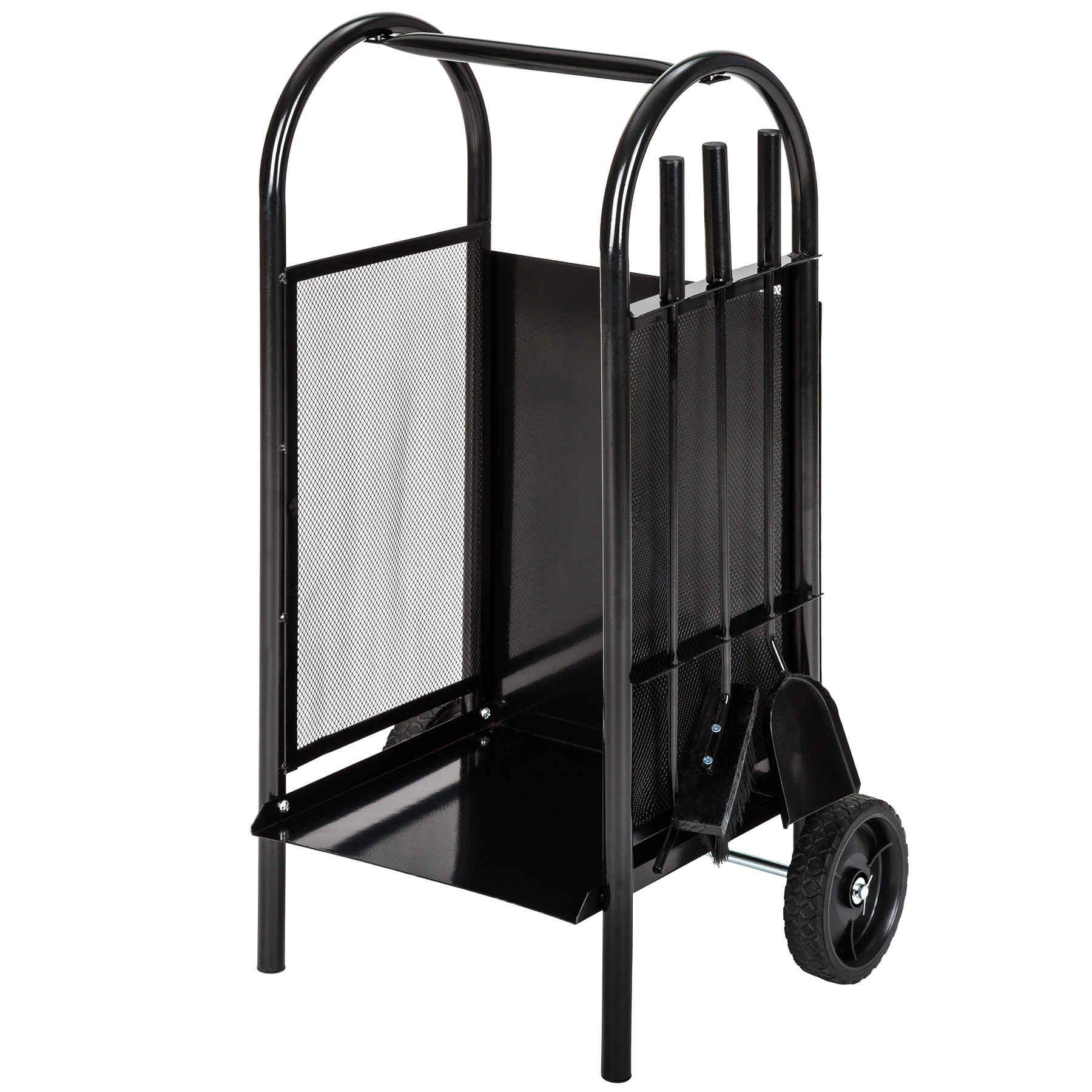 Kaminholzwagen mit Schaufel, Schürhaken und Besen - schwarz von tectake