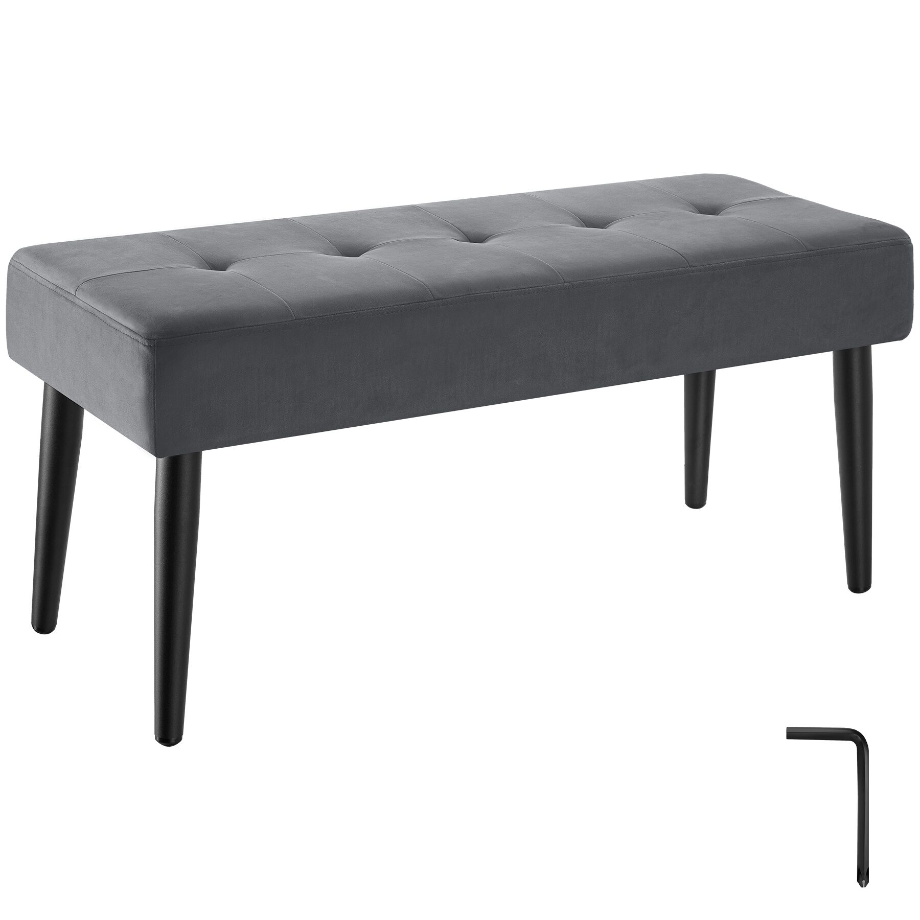 Bench Glora Upholstered with Quilted Pattern, Weight Capacity 220 kg - velvet look grey | tectake