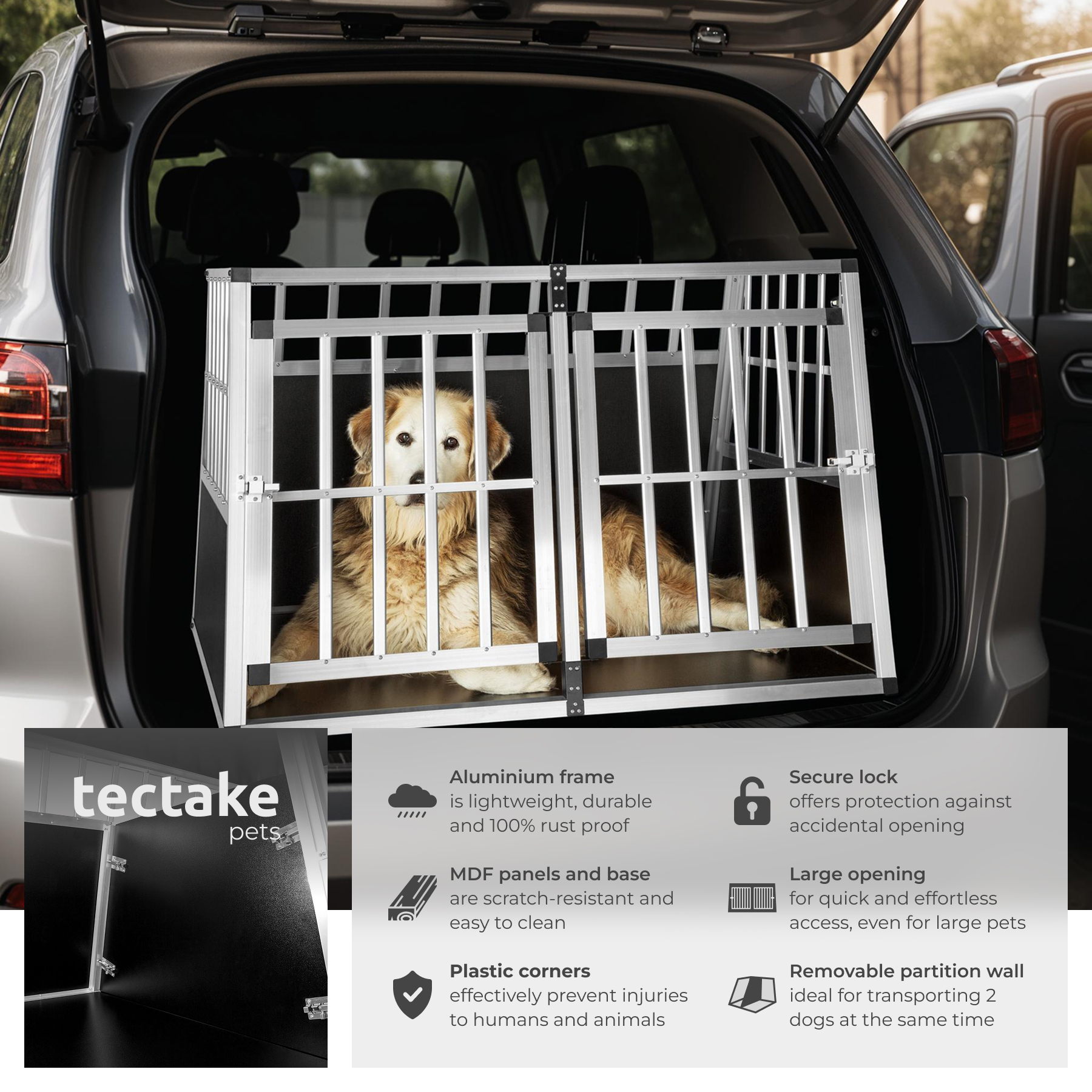 Dog Crate Travel Box Car Transport XXL Double Cage Lockable Angled Walls Pen - Picture 15 of 25