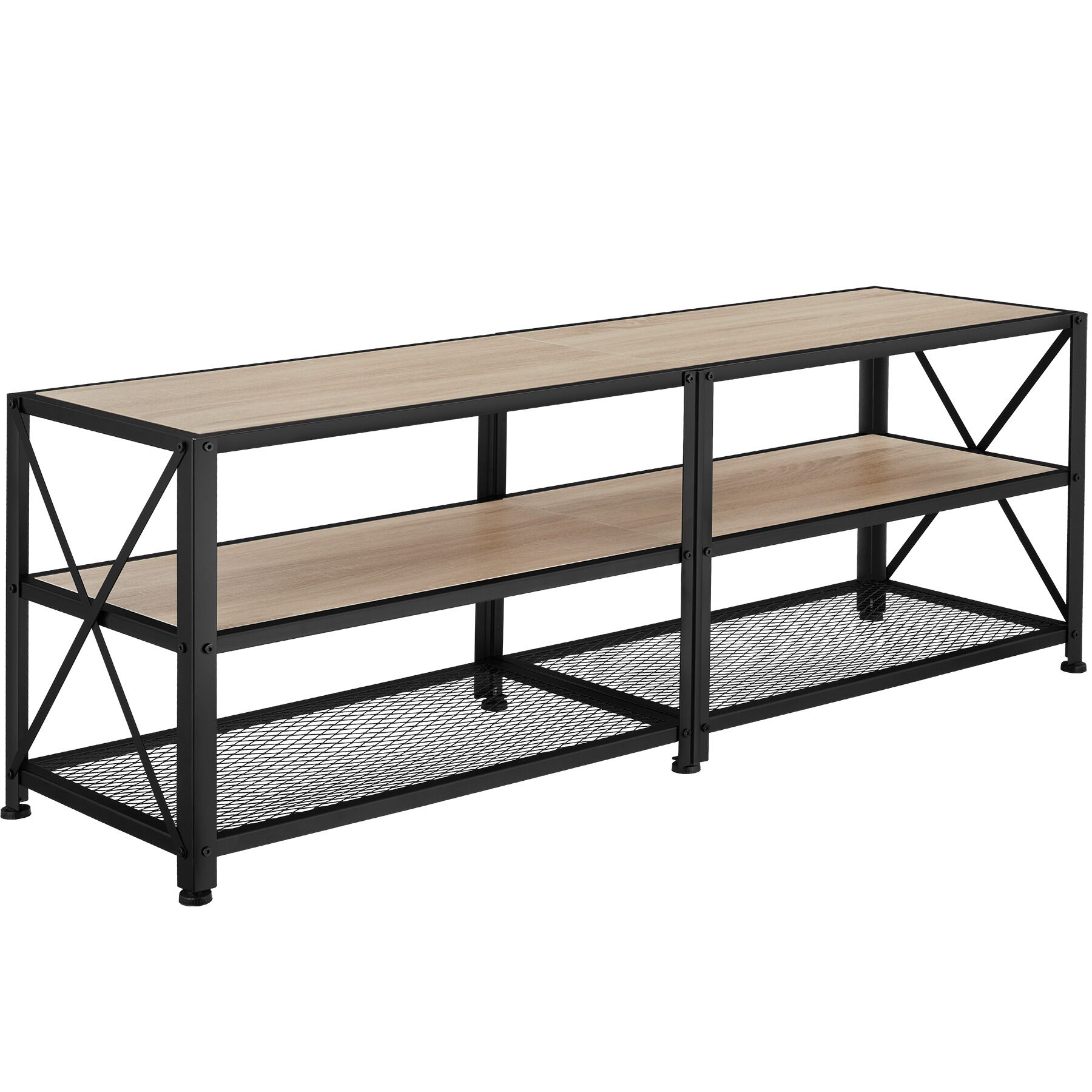 Industrial TV Stand - Lowboard Cabinet 3 Shelves Low Display Console - 141 cm, industrial wood light, oak Sonoma
