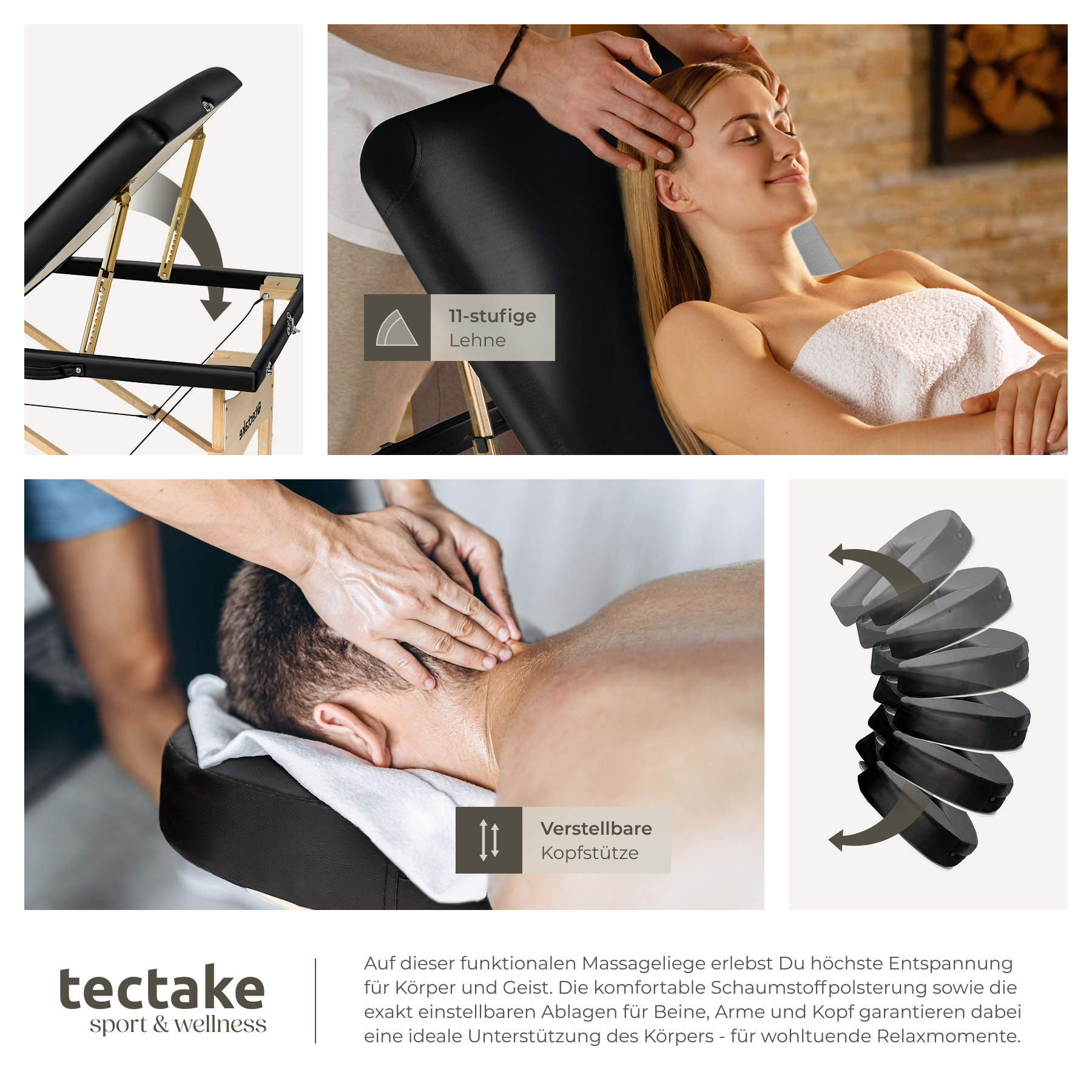 Massageliege Massagetisch Massagebank Holz Liege Mobil klappbar 3 Zonen Tasche