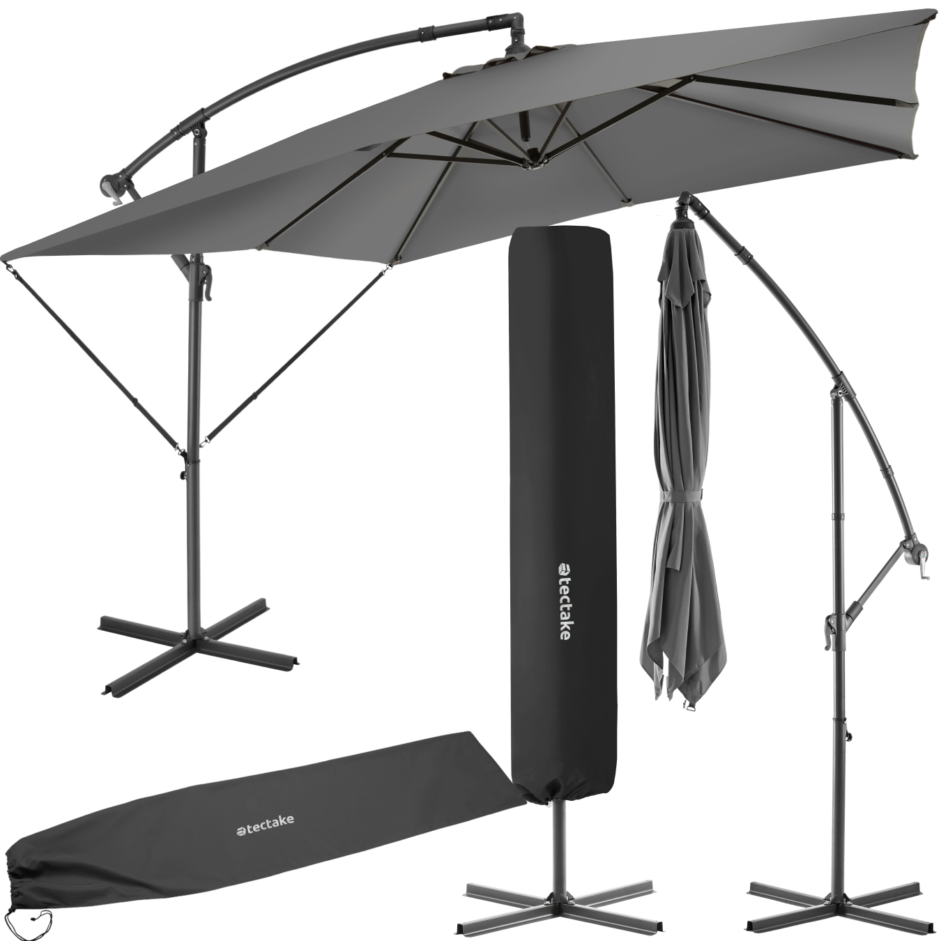 Parasol APOLLON avec manivelle 2,5 x 2,5 m - gris clair de tectake