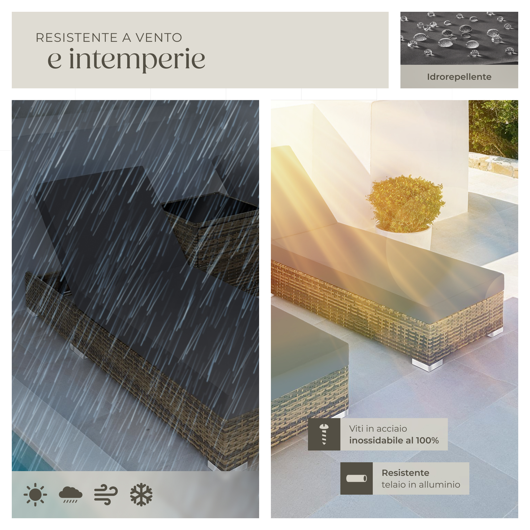 2 x sdraio in polyrattan + tavolo alluminio giardino rattan lettino mobili telo - Foto 62 di 67