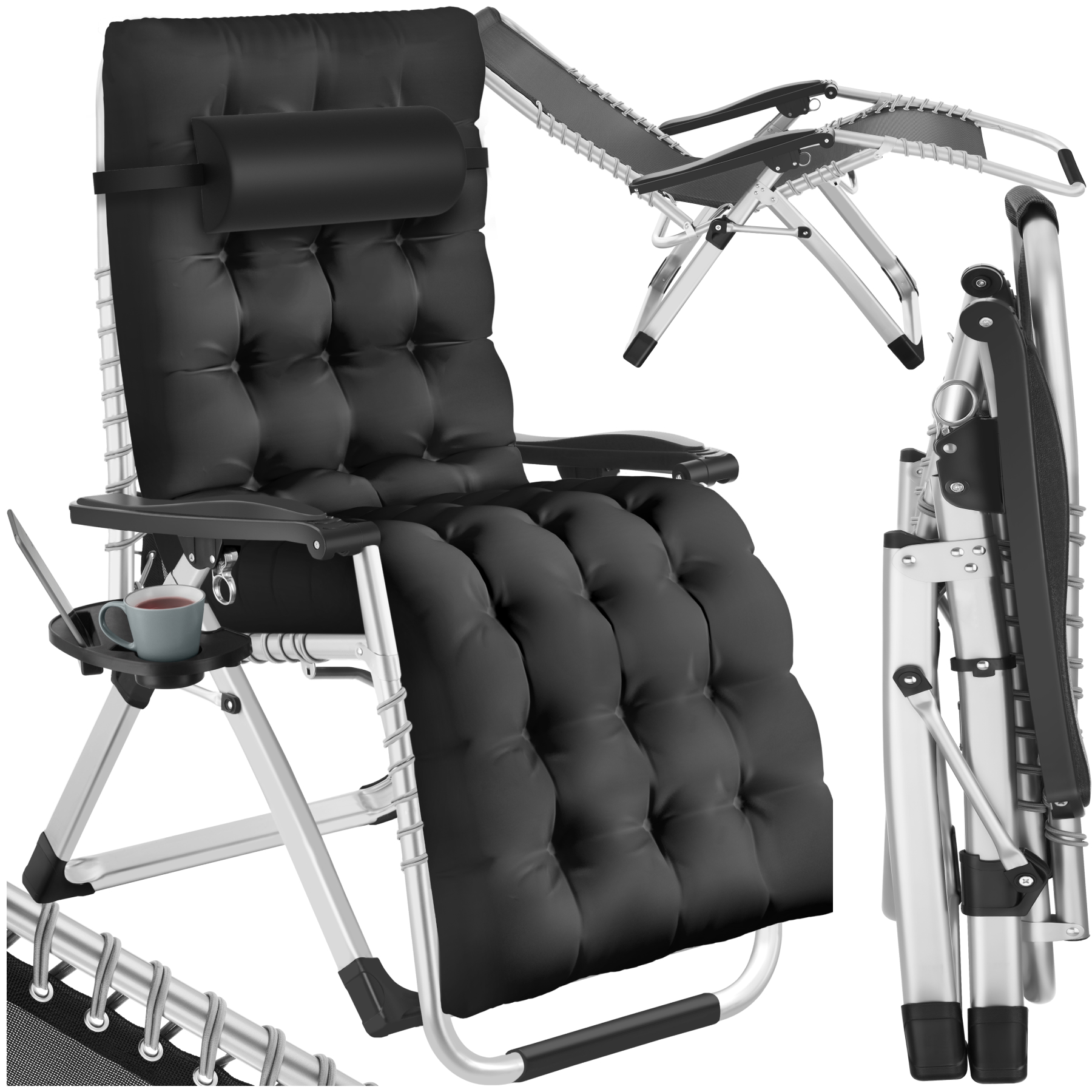 Sun Lounger Cloud - folding, adjustable backrest and footrest - black, per piece