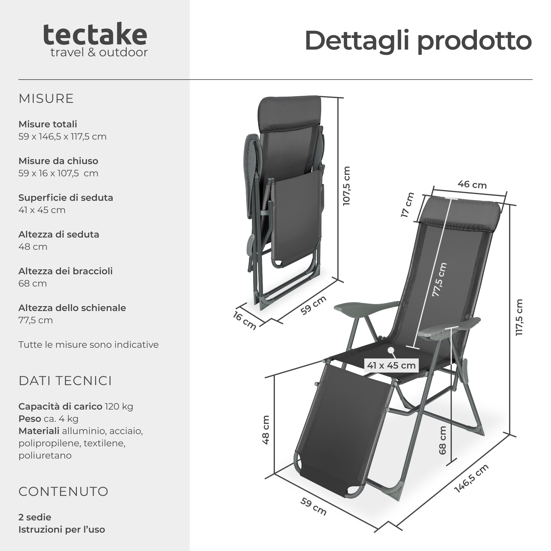 2 sedie in alluminio pieghevoli da giardino terrazza sedia campeggio sdraio - Foto 19 di 25
