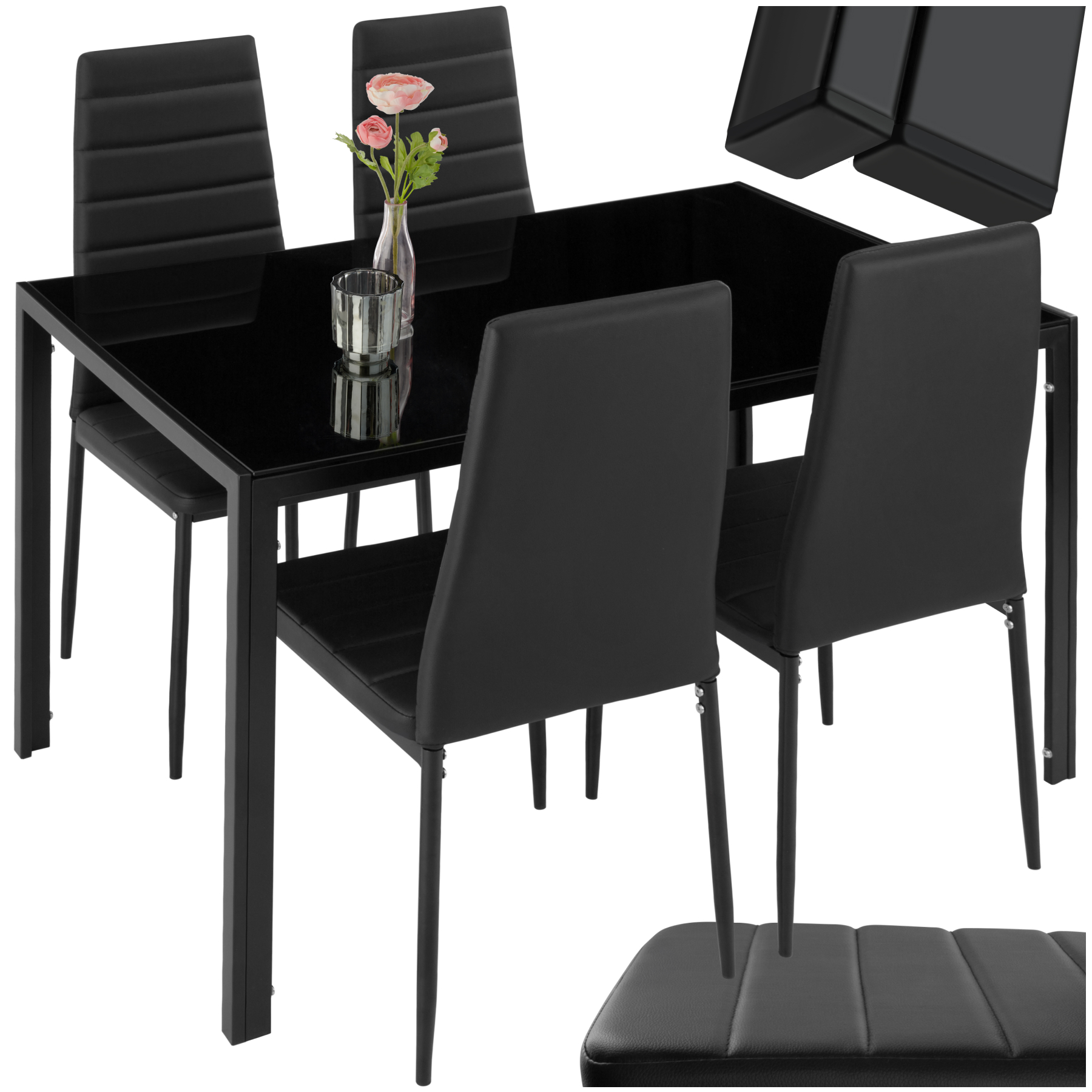 Ensemble table et 4 chaises BERLIN en acier - noir | tectake