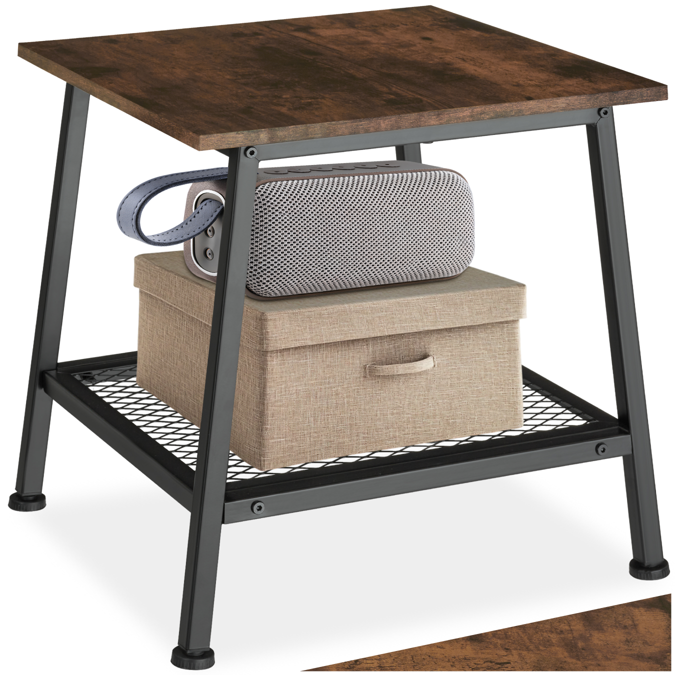 Bijzettafel Bedford 45,5x45x47cm - Industrieel hout donker, rustiek