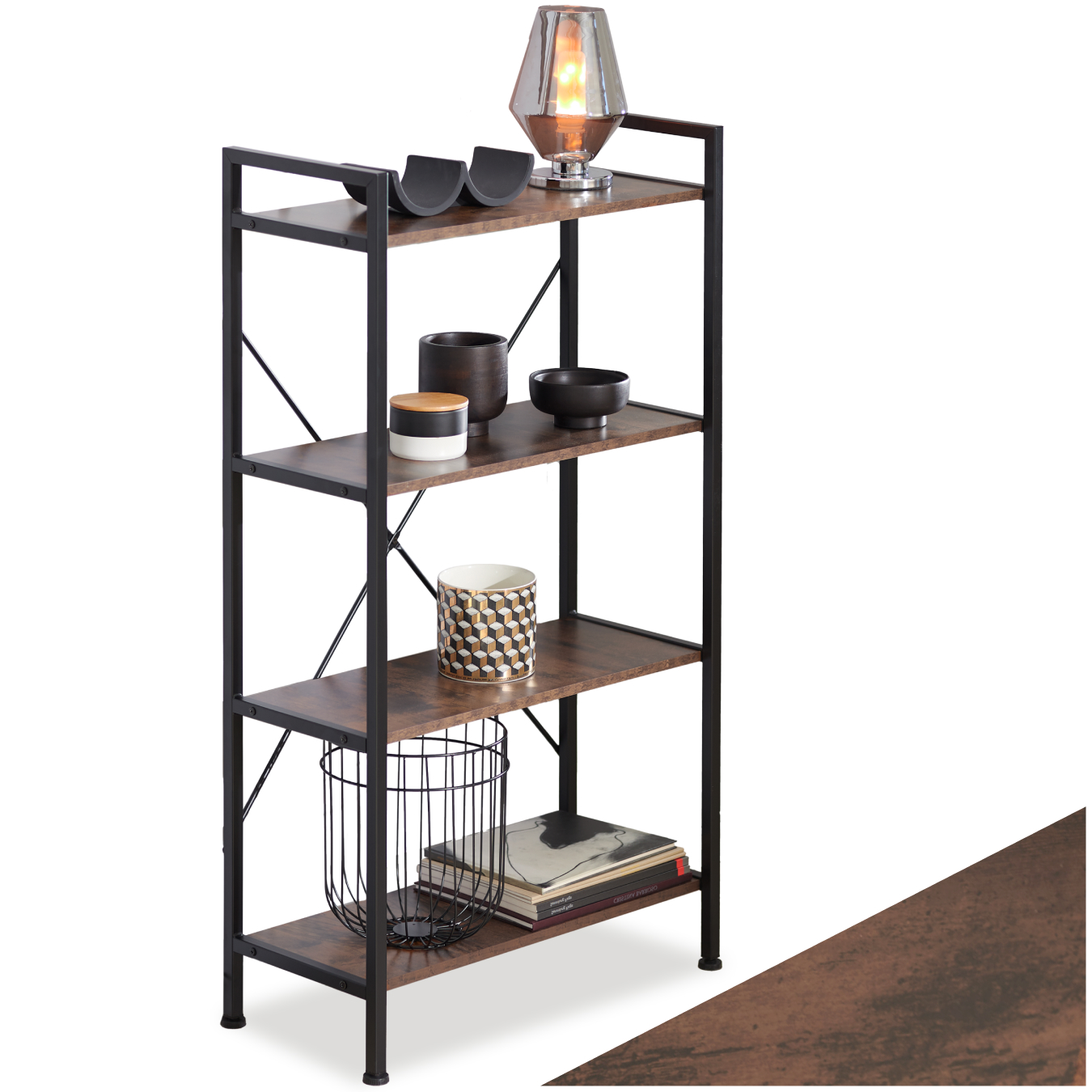 Regal Leeds 67,5x31,5x121,5cm - Industrial Holz dunkel, rustikal