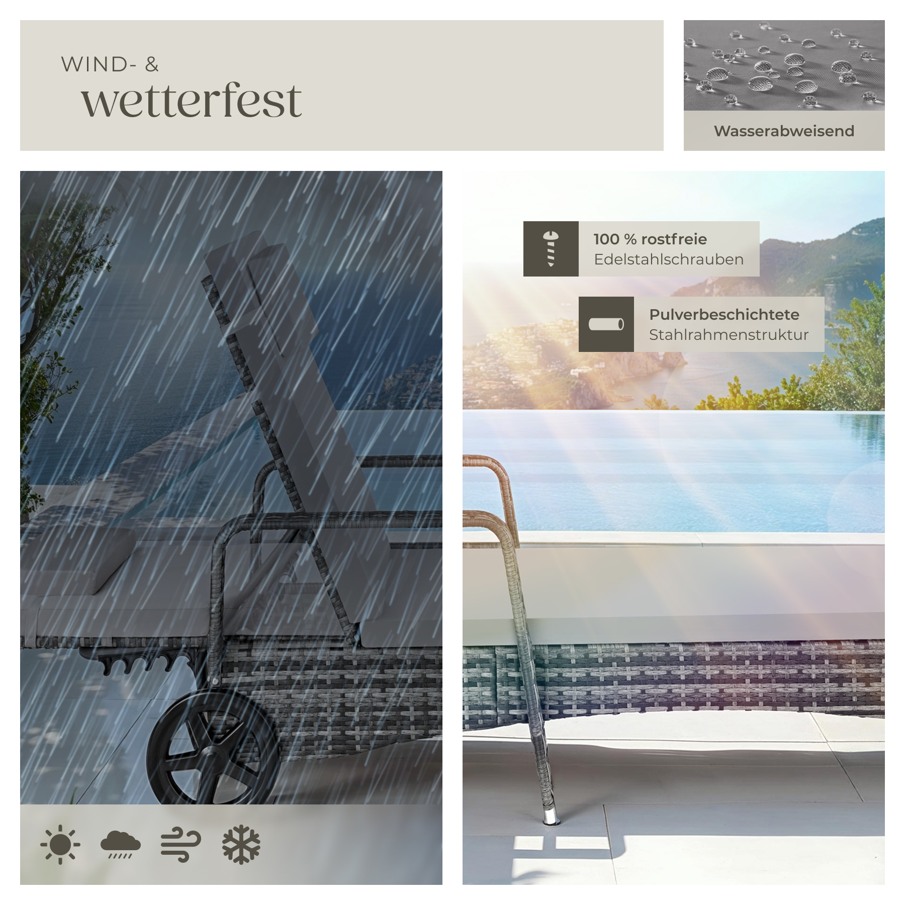 Sonnenliege klappbar Gartenliege Polyrattan Liegestuhl Strandliege robust 200 cm - Bild 116 von 145