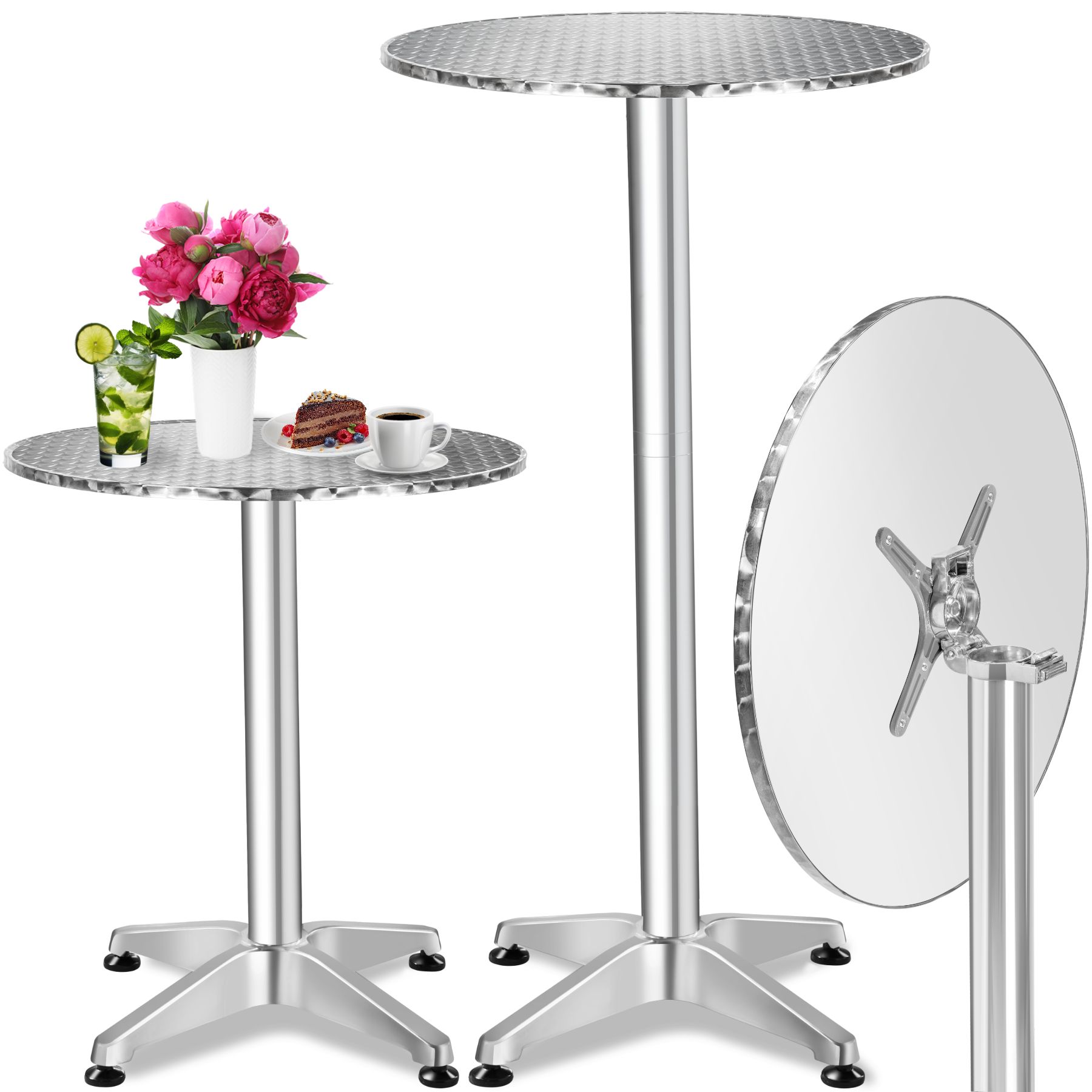 Mesa de terraço em alumínio Ø 60 cm dobrável ajustável em altura - 6,5 cm