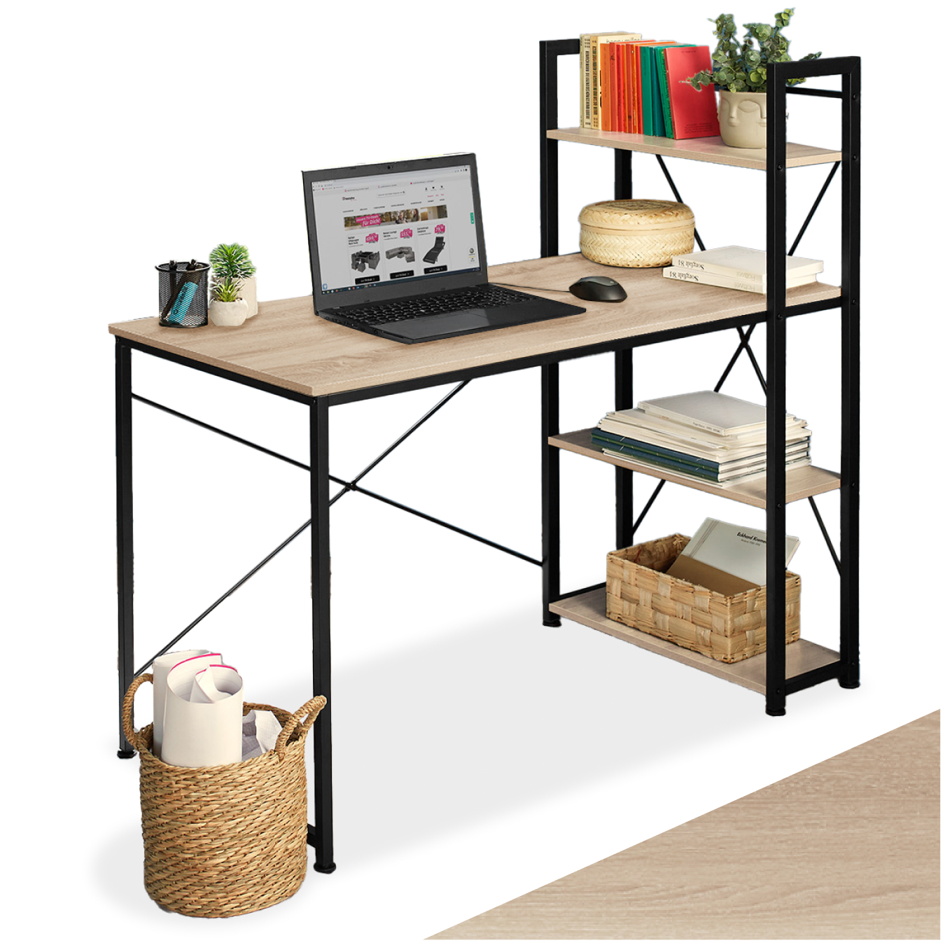 Computer-Schreibtisch Hershey 122x61x120cm - Industrial Holz hell, Eiche Sonoma
