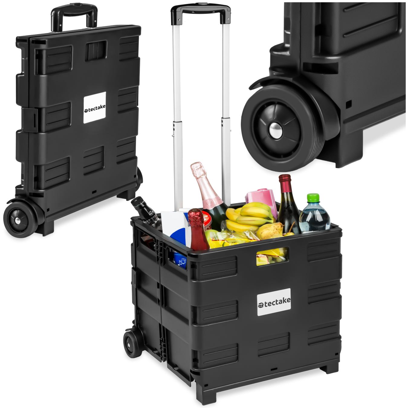 Einkaufstrolley klappbar - schwarz | tectake