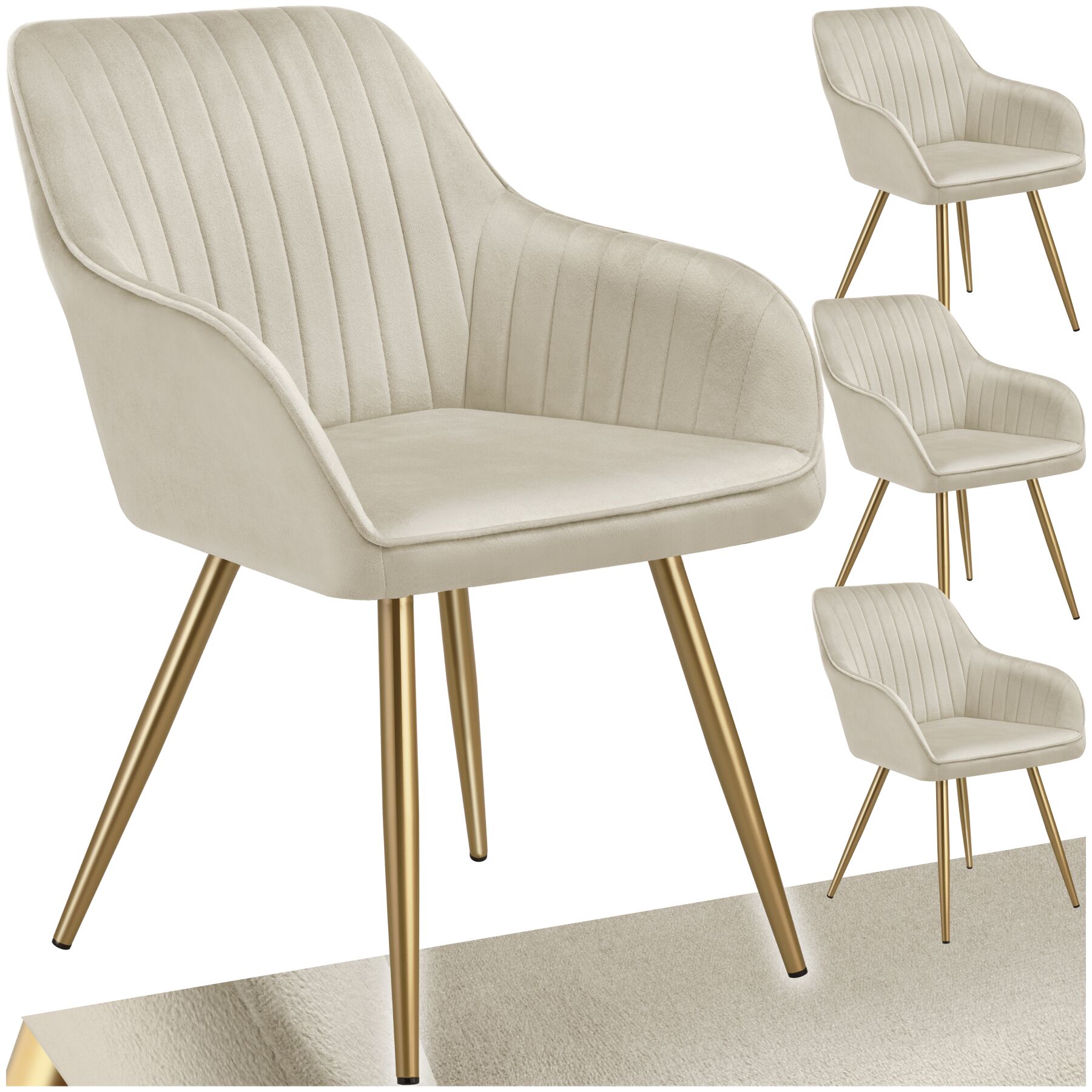 Stuhl Marilyn, Samtoptik, gesteppt - creme/gold, 4er Set