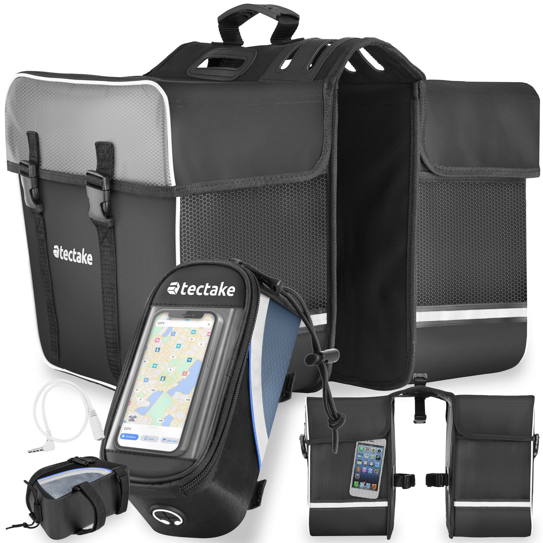 Set Fahrradtasche Georg und Rahmentasche, wasserabweisend - 20,5 x 10 x 10,5 cm, schwarz/blau