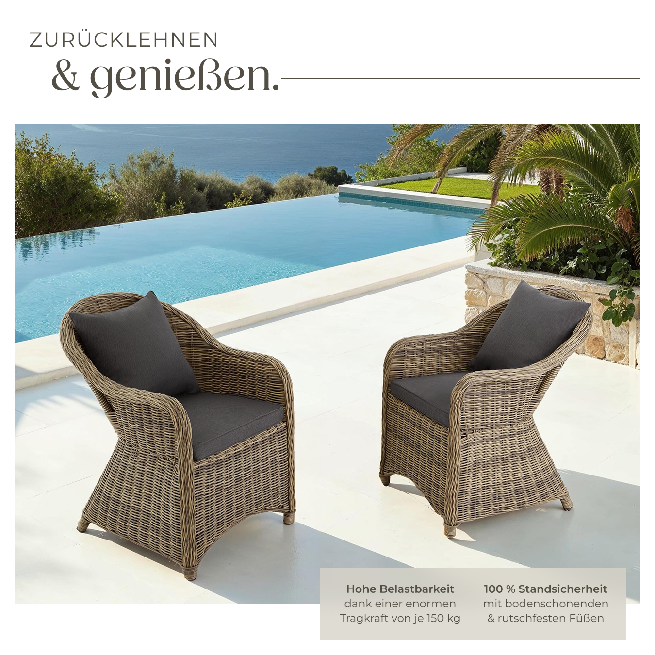 Gartenstuhl Polyrattan 2er Set Braun Korbsessel Gartenmöbel Korb Sessel Kissen