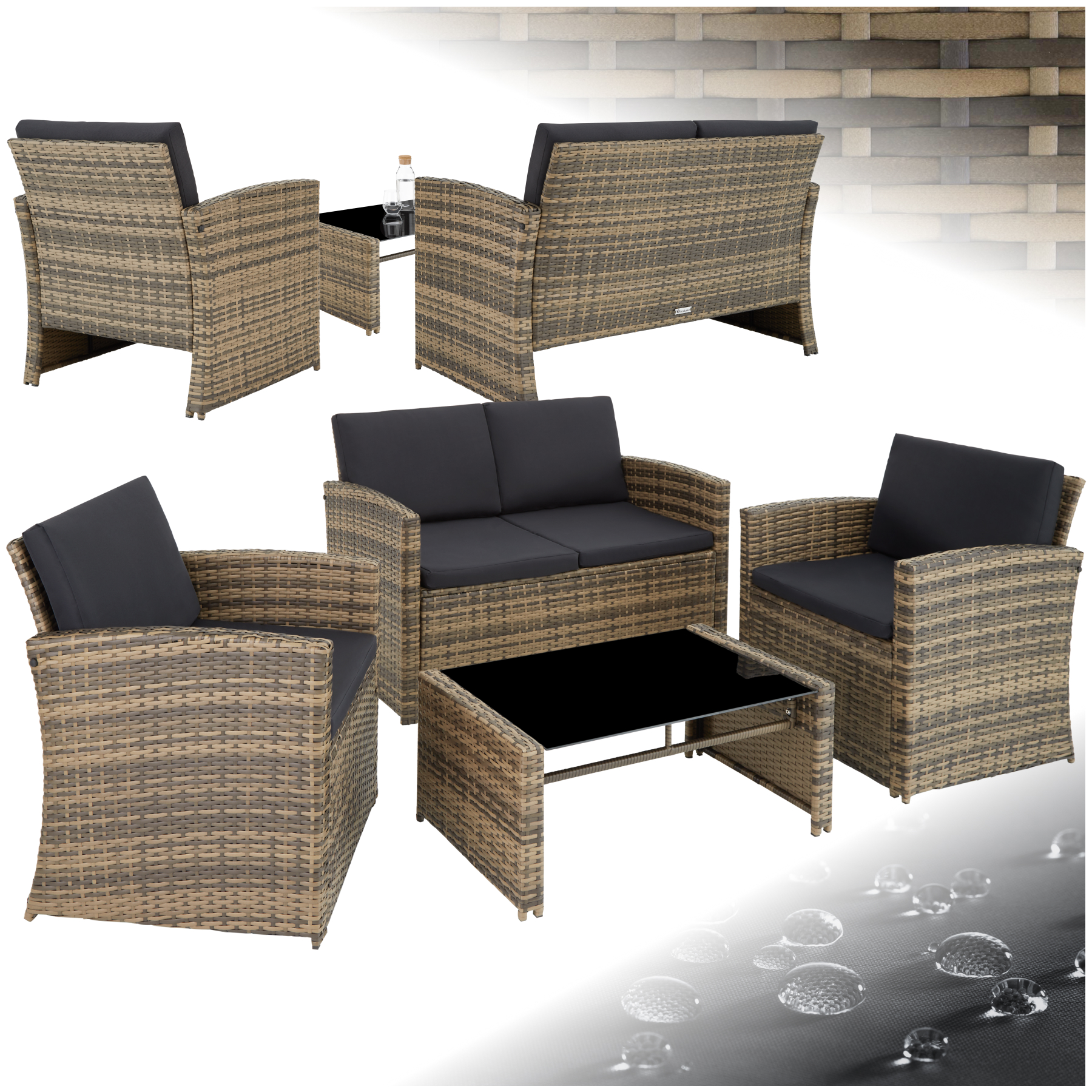 Wicker lounge Lucca - natuur/donkergrijs