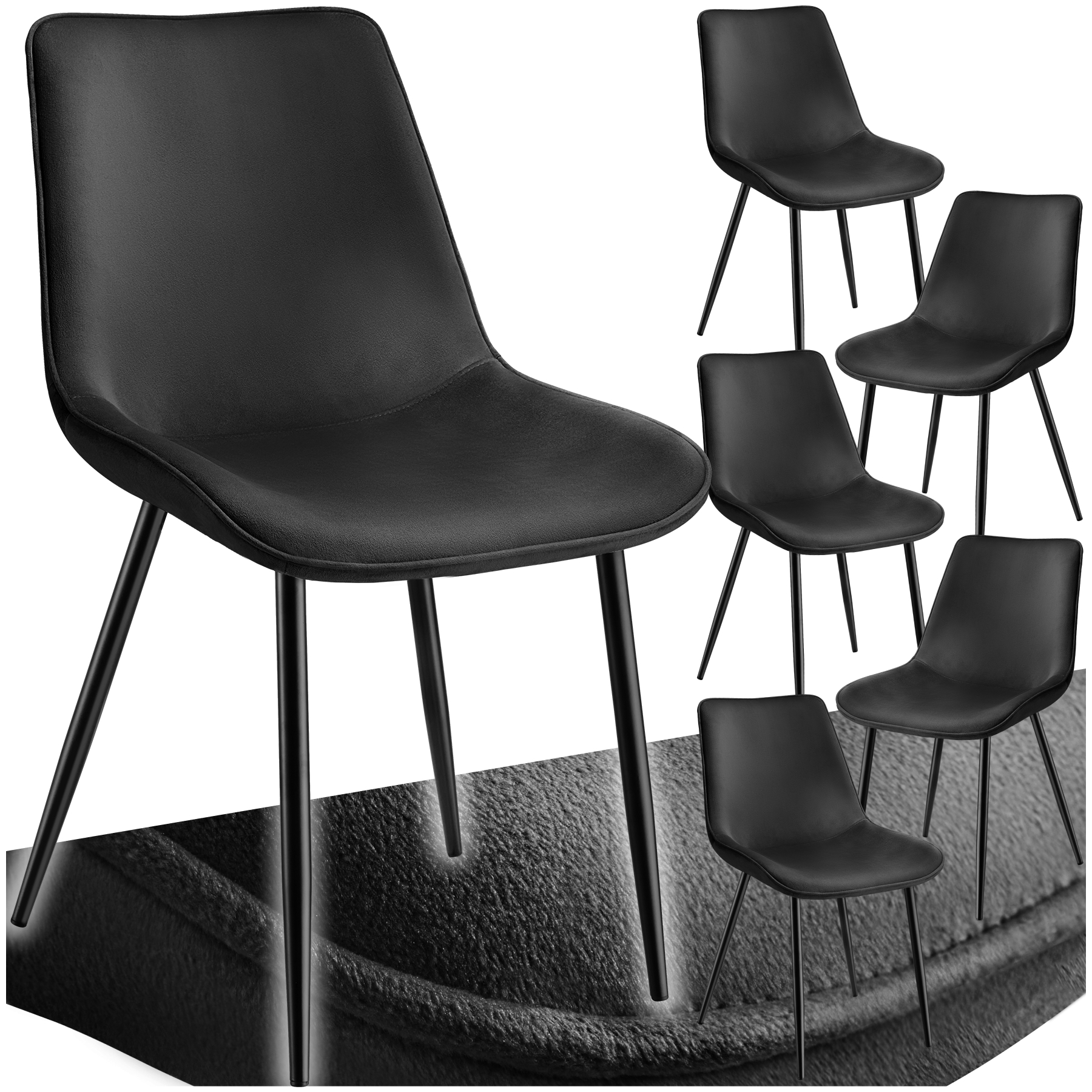 Set stoelen Monroe fluweellook - zwart, Set van 6