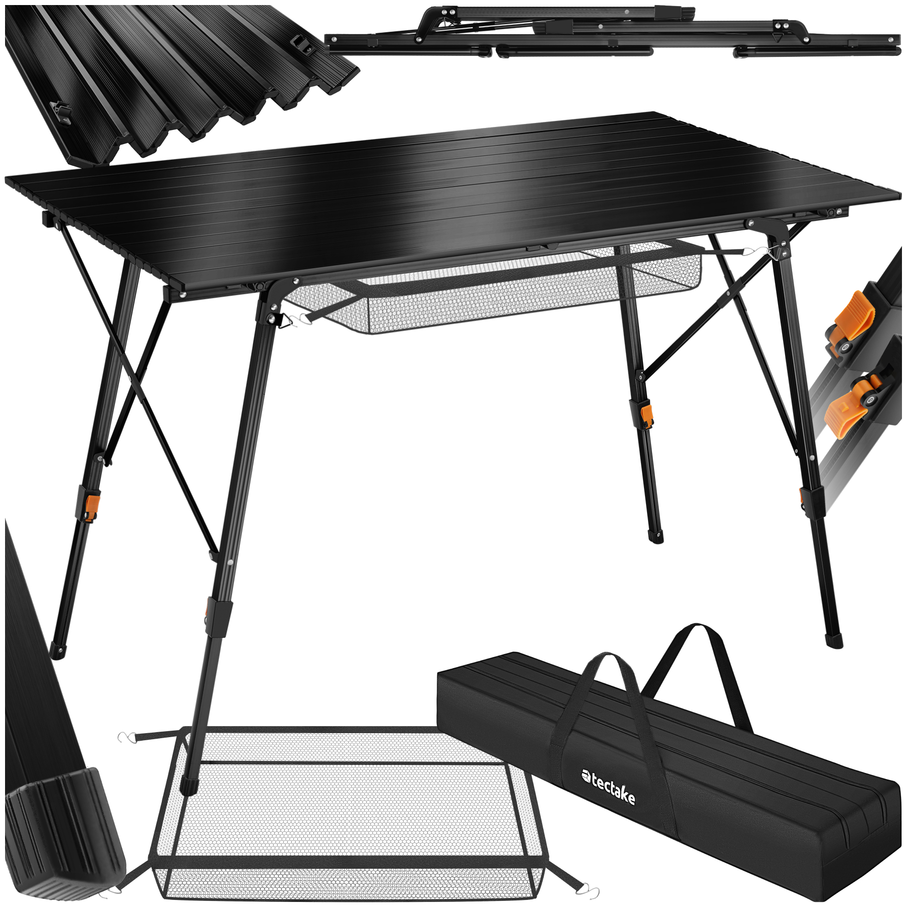 Table pliante en aluminium Bastian, réglable en hauteur - noir | tectake