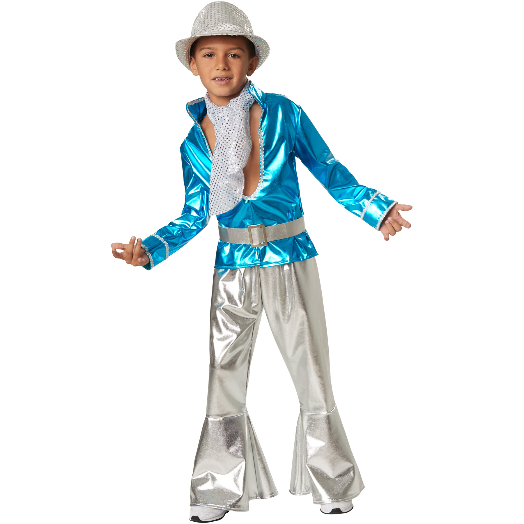 Boys Costume Silver Disco Boy Dancer 70s 80s Flares groovy Fancy