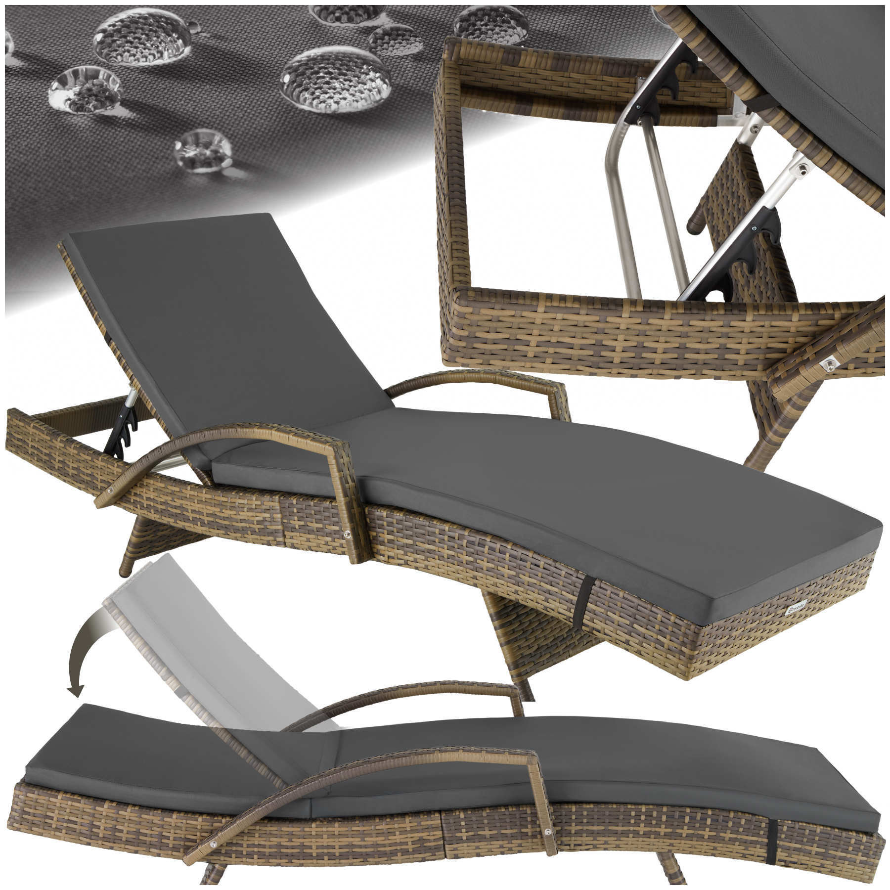 Rattan Sonnenliege, mit Aluminiumgestell, wetterfest, UV-beständig - nature