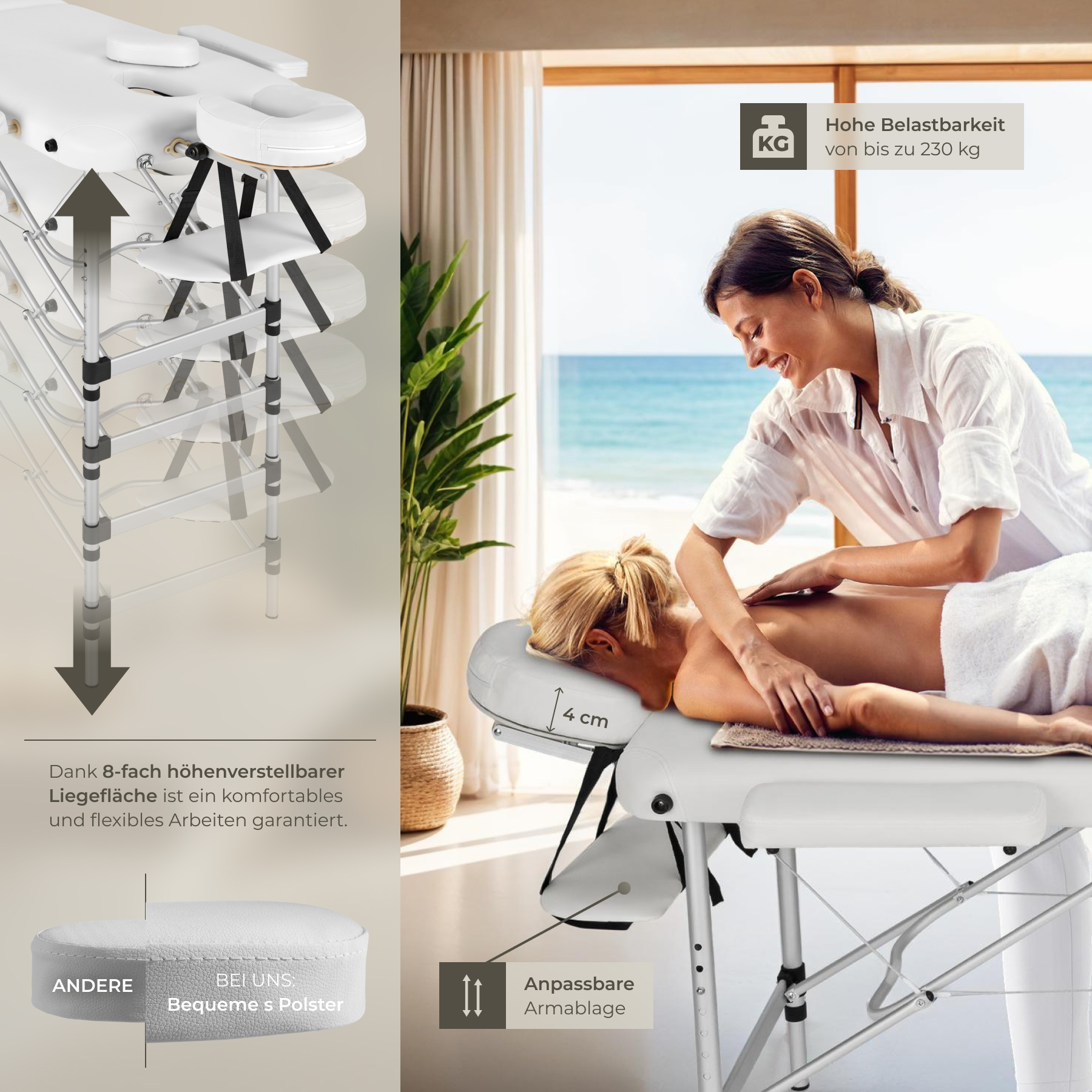 Mobile Alu Massageliege klappbar Massagetisch Massagebank Liege 2 Zonen Tasche