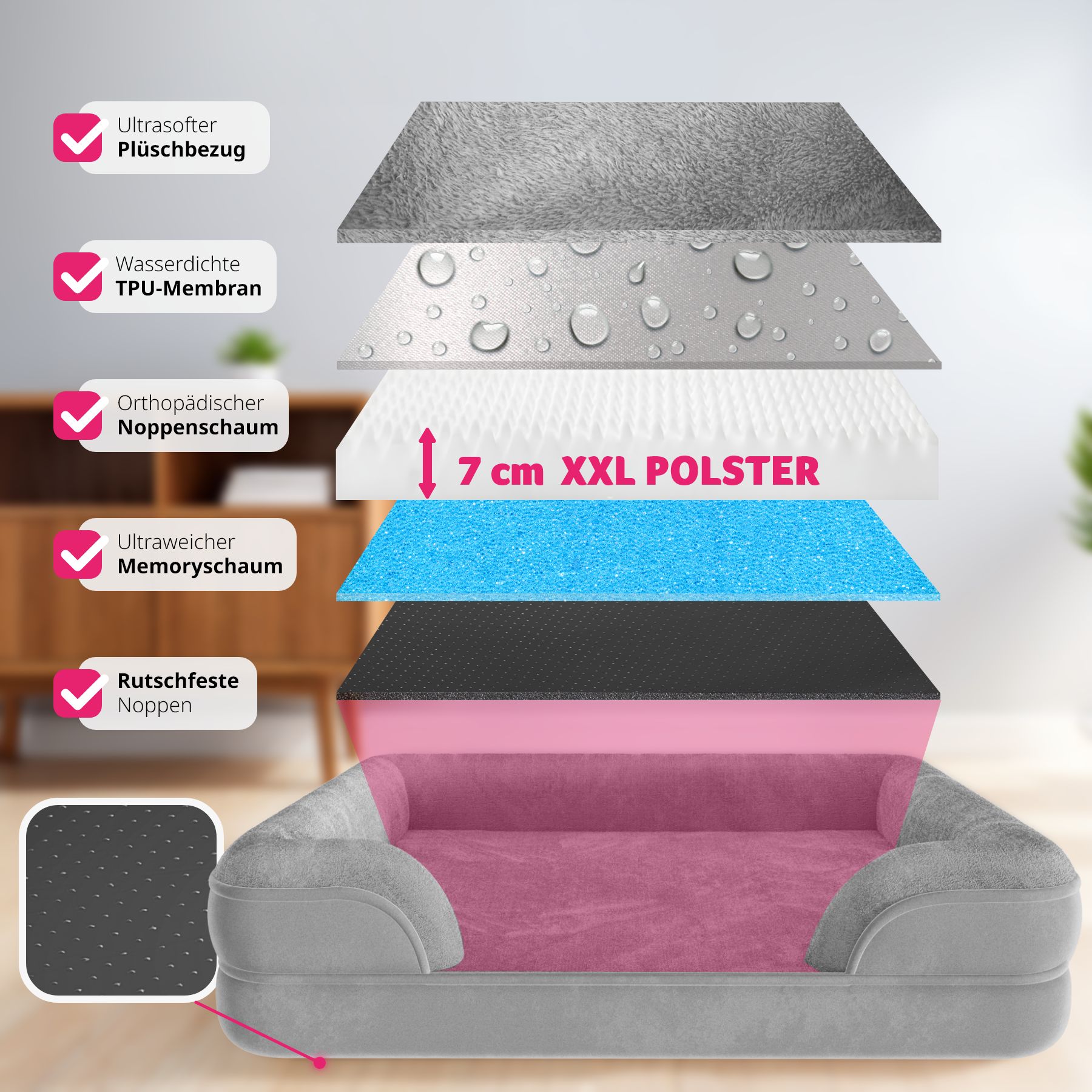Hundebett Orthopädisch Hundekissen Haustierbett Plüsch Hundesofa Katzenbett Bett
