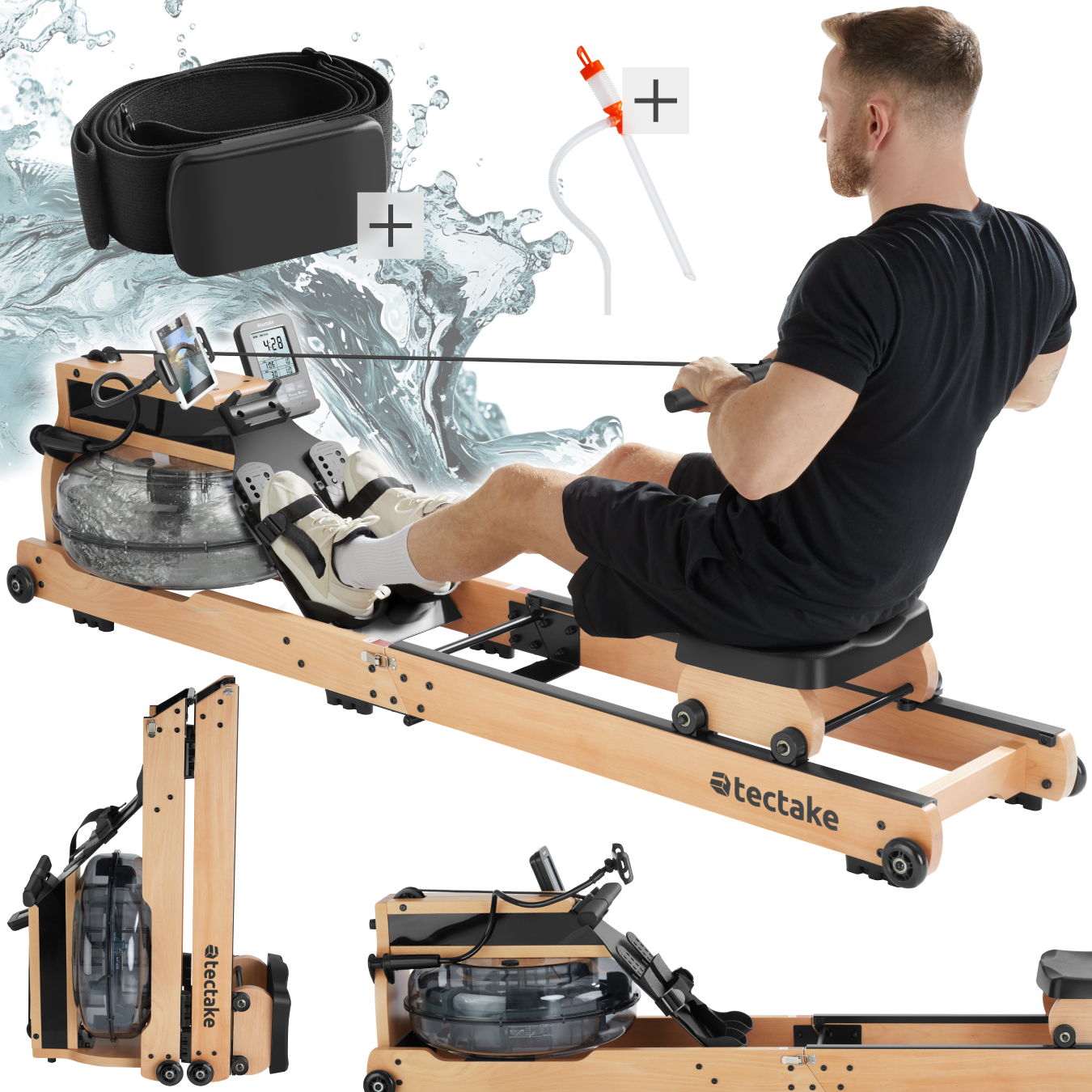 Home Rowing Machine Titan XR2 with 6 Resistance Levels, Training Computer and App Compatibility - brown/black