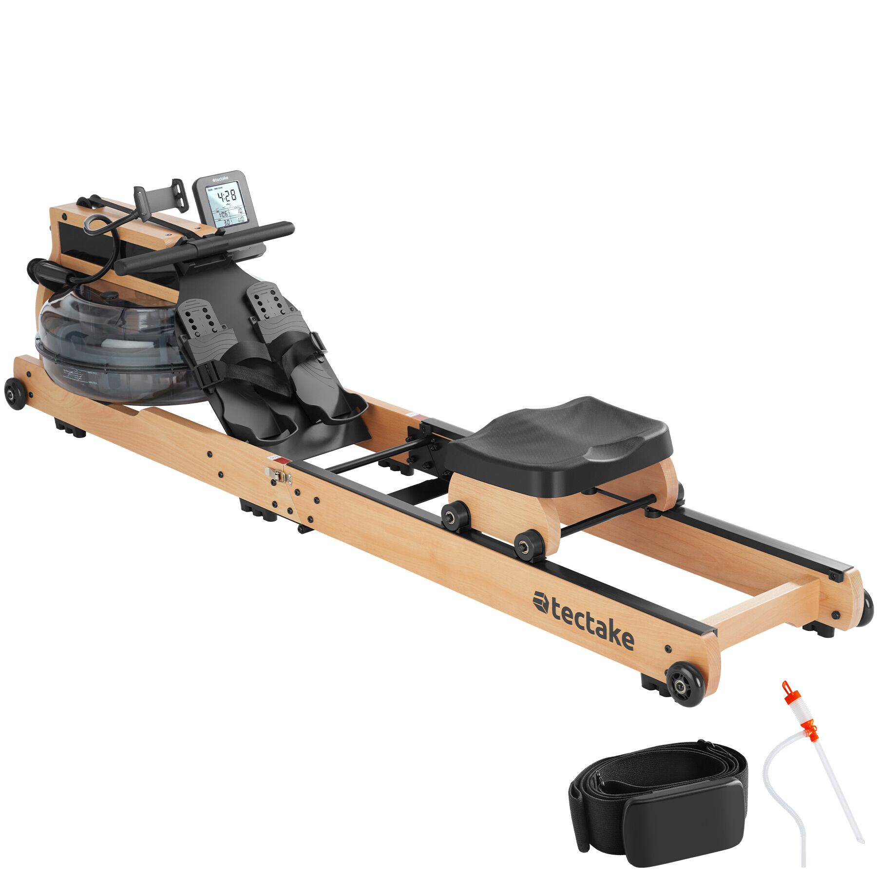 Máquina de remo de madeira TITAN XR2, dobrável, 150 kg de capacidade, Bluetooth - castanho/preto