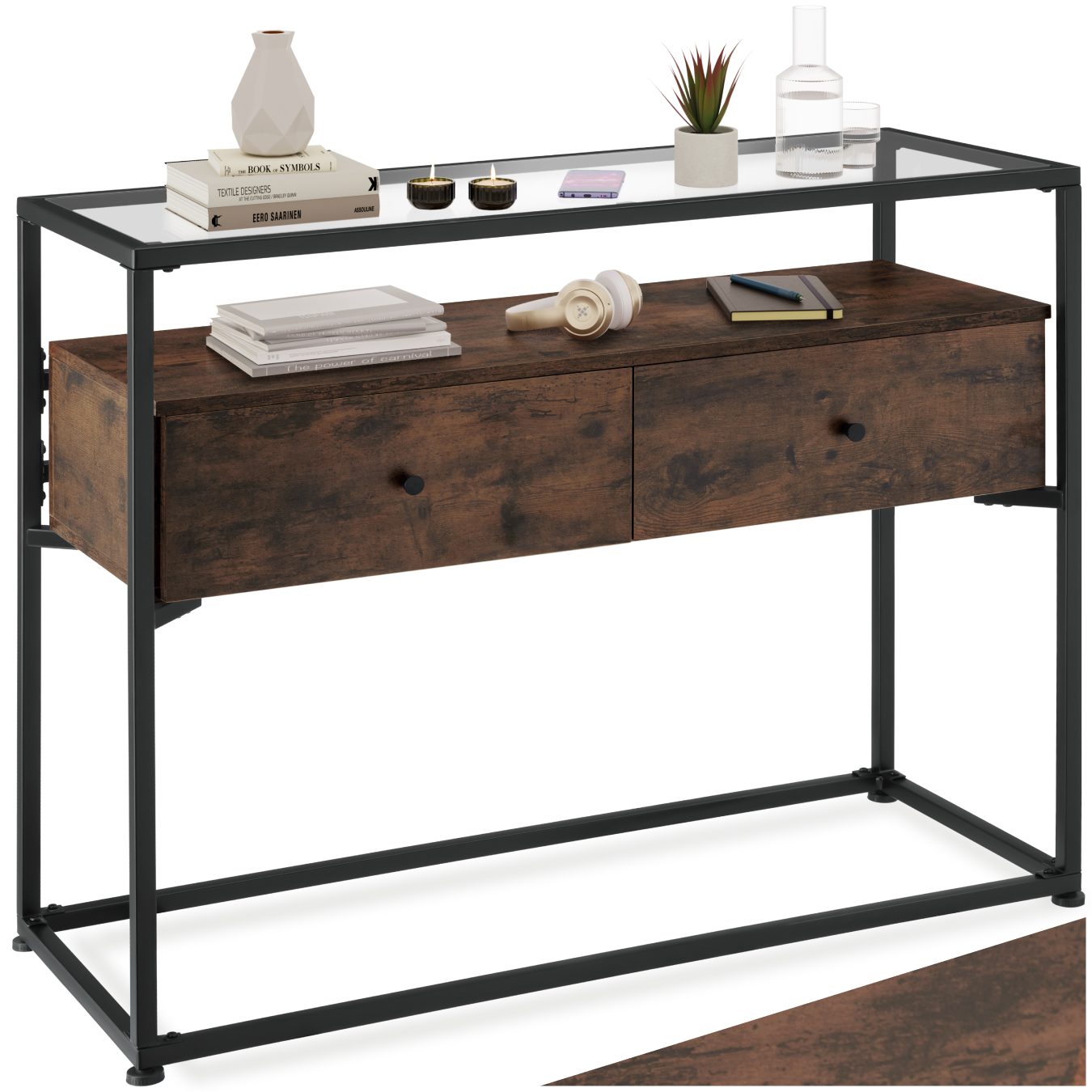 Table console Reading 101,5x41,5x80,5cm - Bois foncé industriel, rustique