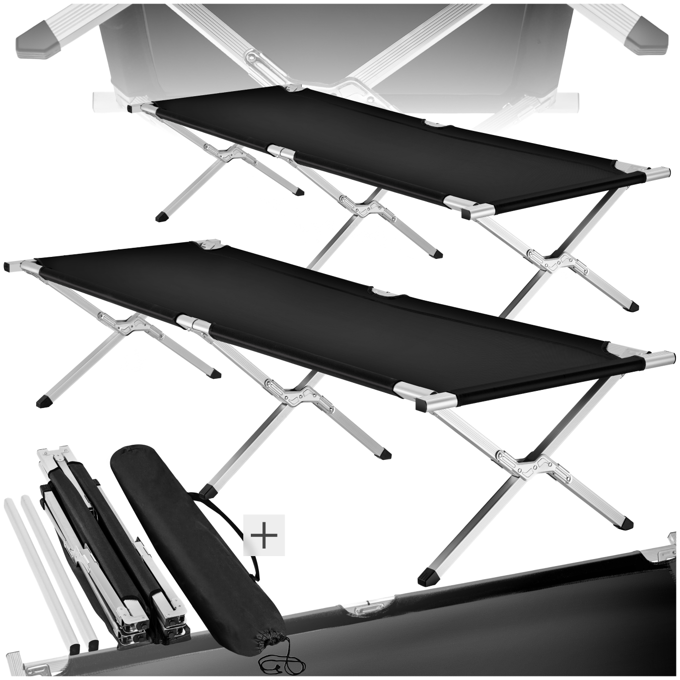 Lot de 2 lits de camp - noir