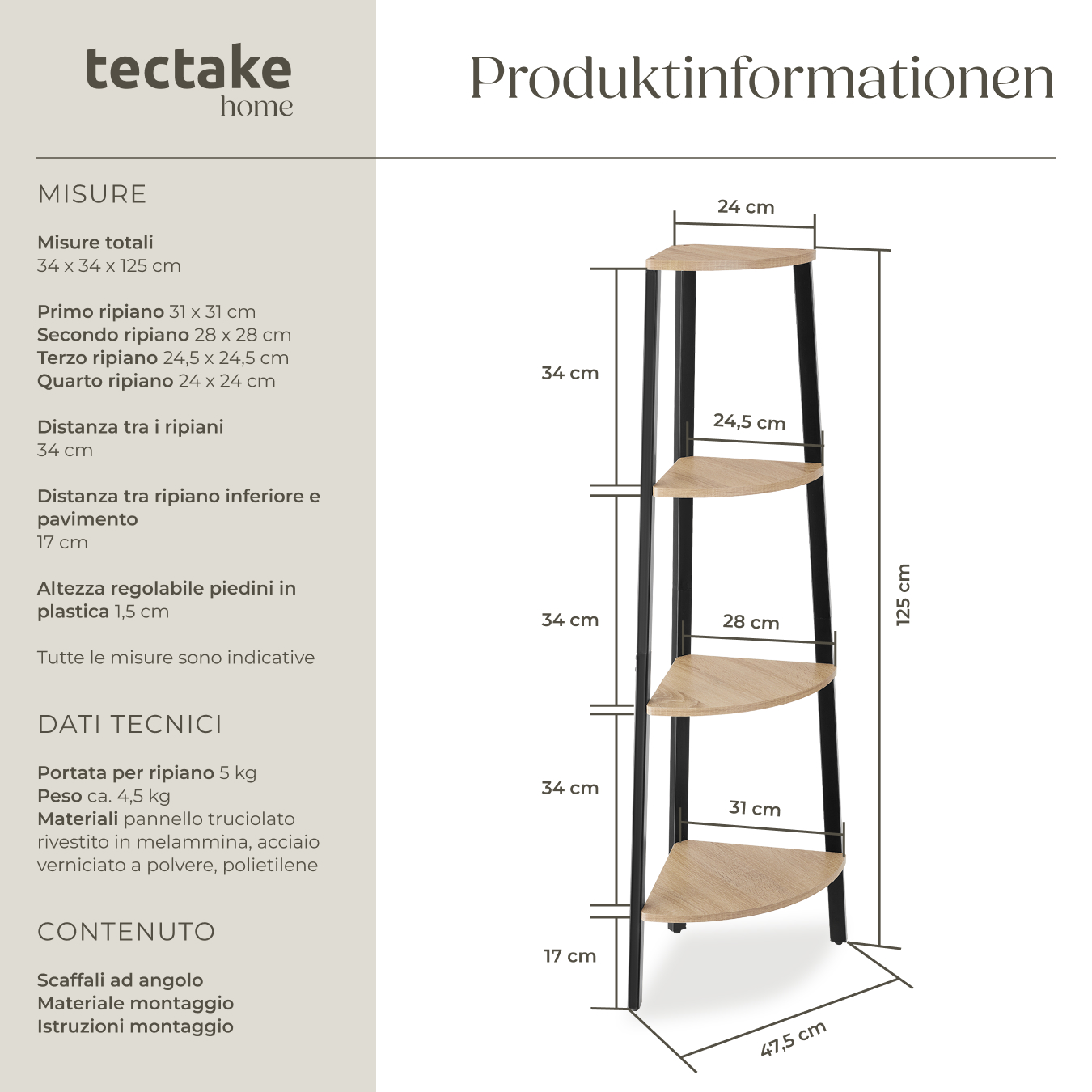 Scaffali ad angolo Newbridge 4 ripiani Stile ndustriale Antiribaltamento - Foto 19 di 25