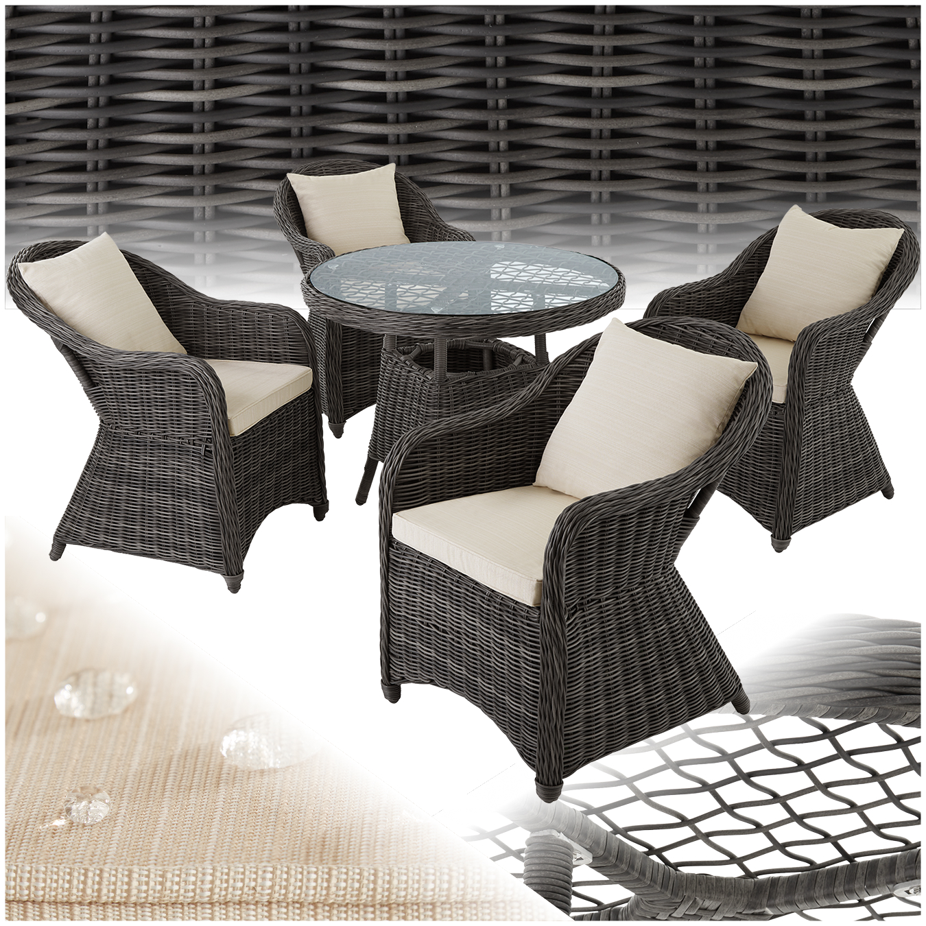 Ensemble de salon en rotin et aluminium Zurich 4+1 - gris | tectake