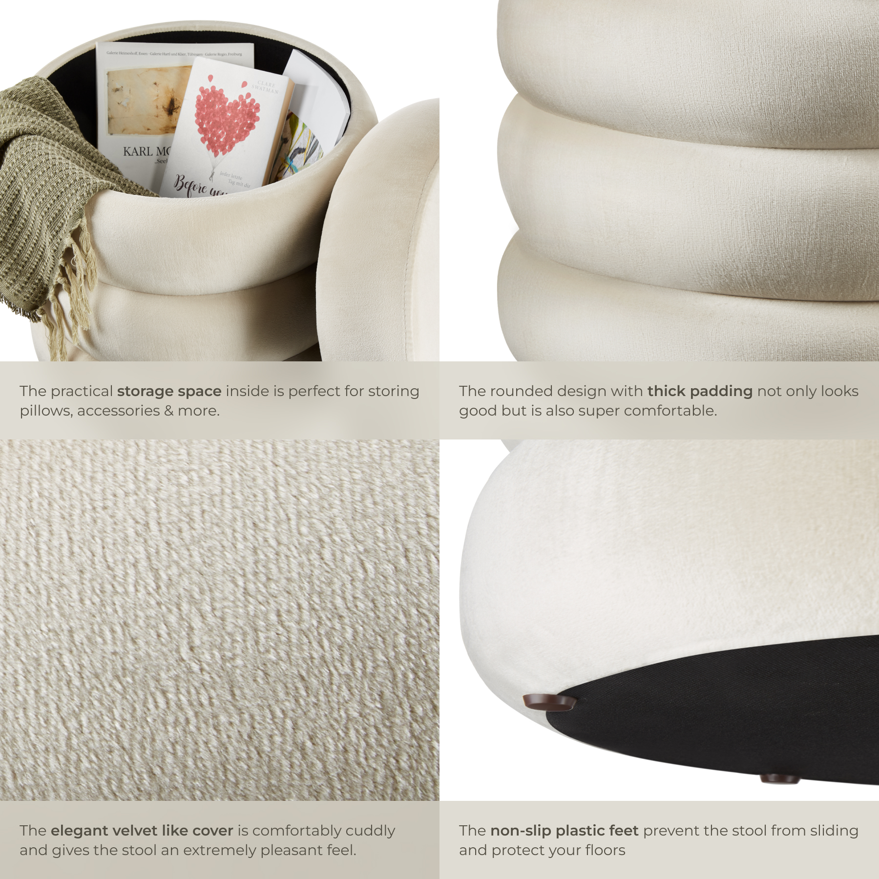 Footstool Storage Stool Upholstered Pouffe Ottoman Desk Dressing Table Seat - Picture 17 of 37