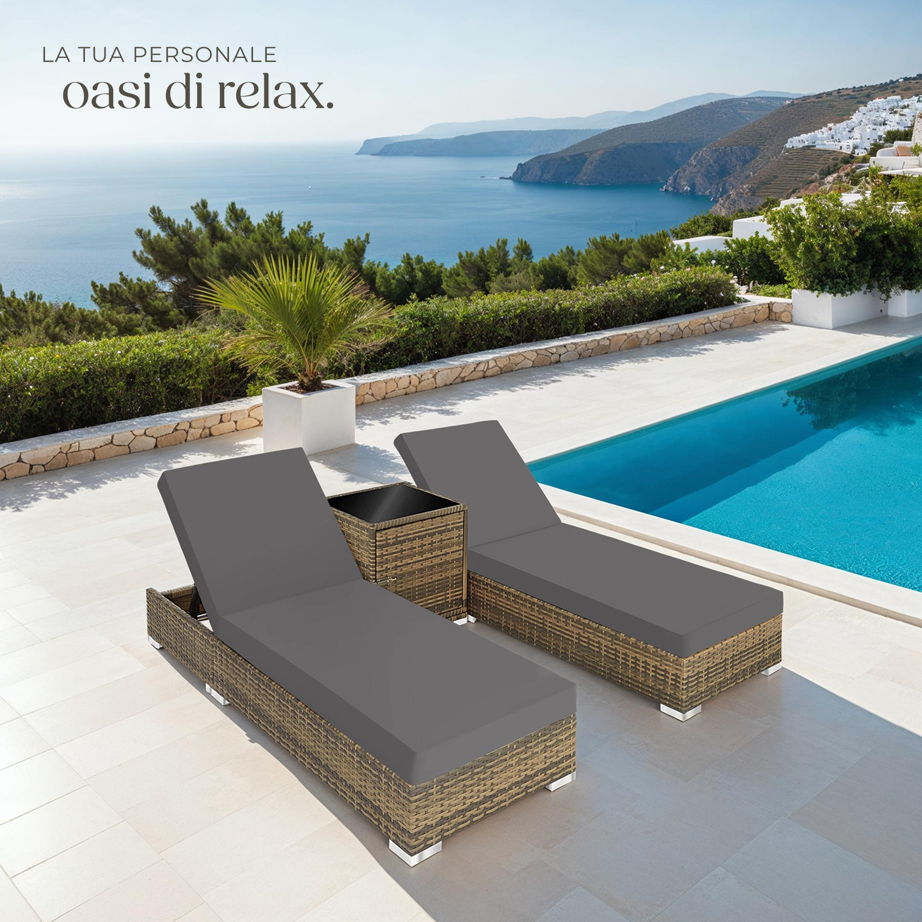 2 x sdraio in polyrattan + tavolo alluminio giardino rattan lettino mobili telo - Foto 63 di 67