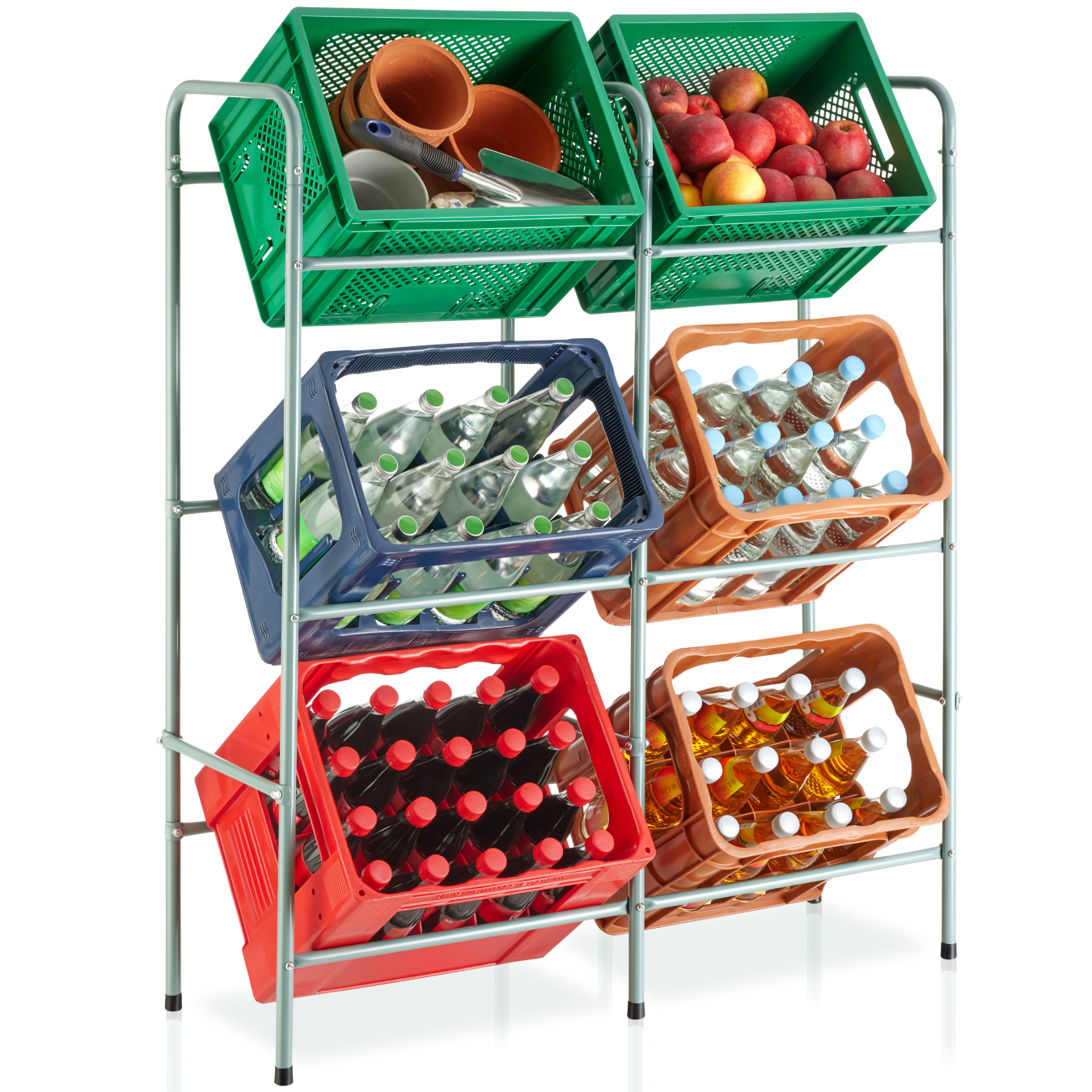 Getränkekistenregal, aus Stahl, für 6 Kisten, guter Zugriff - grau