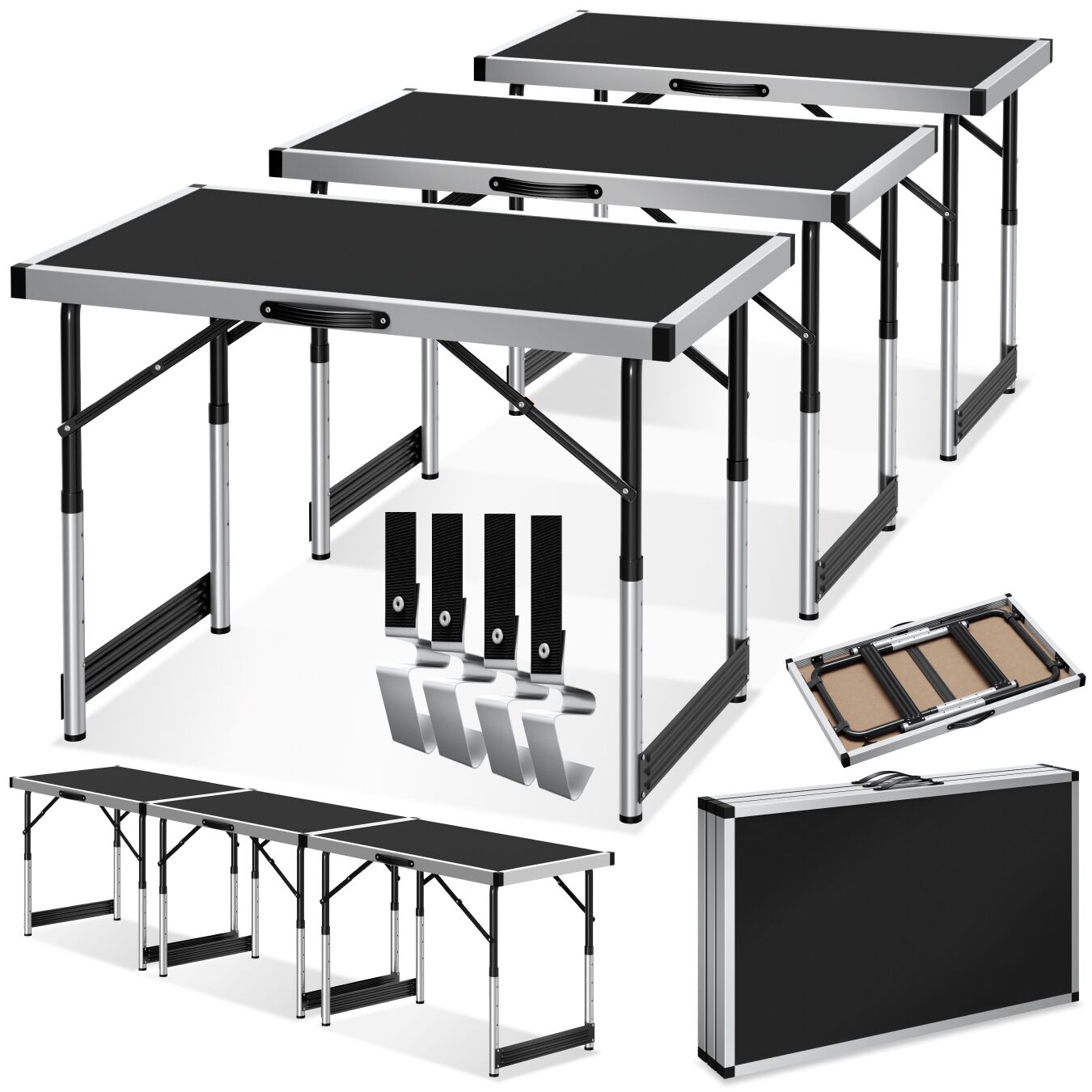 Folding Table Trestle Camping Party Picnic BBQ Stall Garden Indoor Outdoor - black