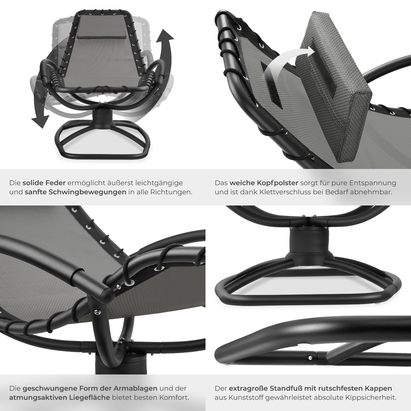 Gartenliege Schaukelliege Sonnenliege ergonomisch Schwingfunktion 120kg Armlehne