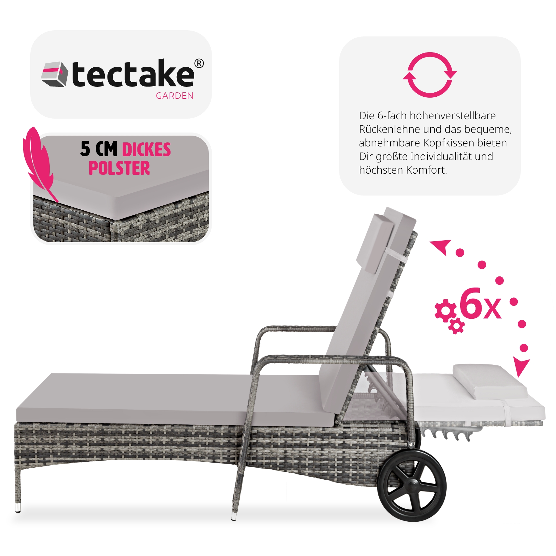 Sonnenliege klappbar Gartenliege Polyrattan Liegestuhl Strandliege robust 200 cm - Bild 41 von 145