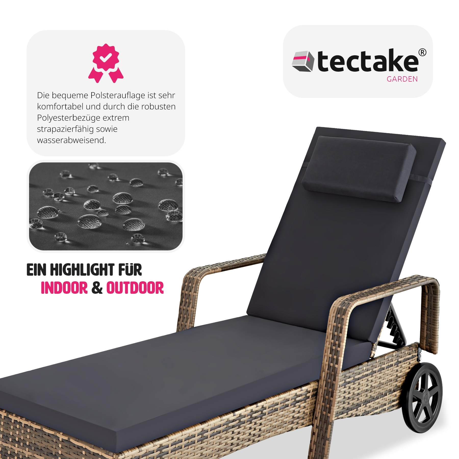 Sonnenliege klappbar Gartenliege Polyrattan Liegestuhl Strandliege robust 200 cm - Bild 66 von 145