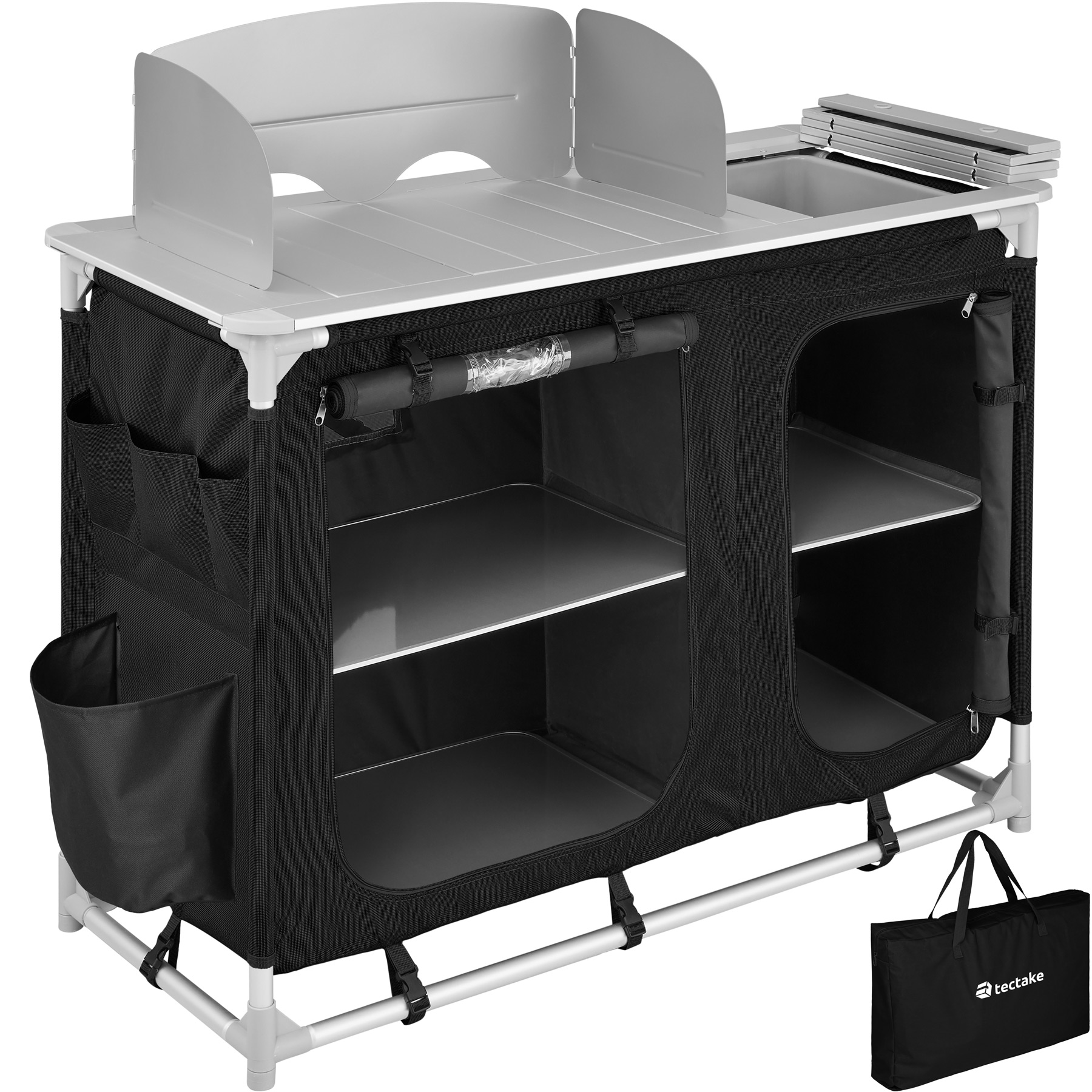 Tectake - Cocina De Camping 116X52X107Cm - Cocina Plegable De Madera Y Aluminio, Cocinilla De Camping Para Cocina De Gas Con Bolsa, Cocina De Camping En Oferta Cocina De Camping Plegable Compartimentos Acampada Picnic Exterior 116X52X107Cm