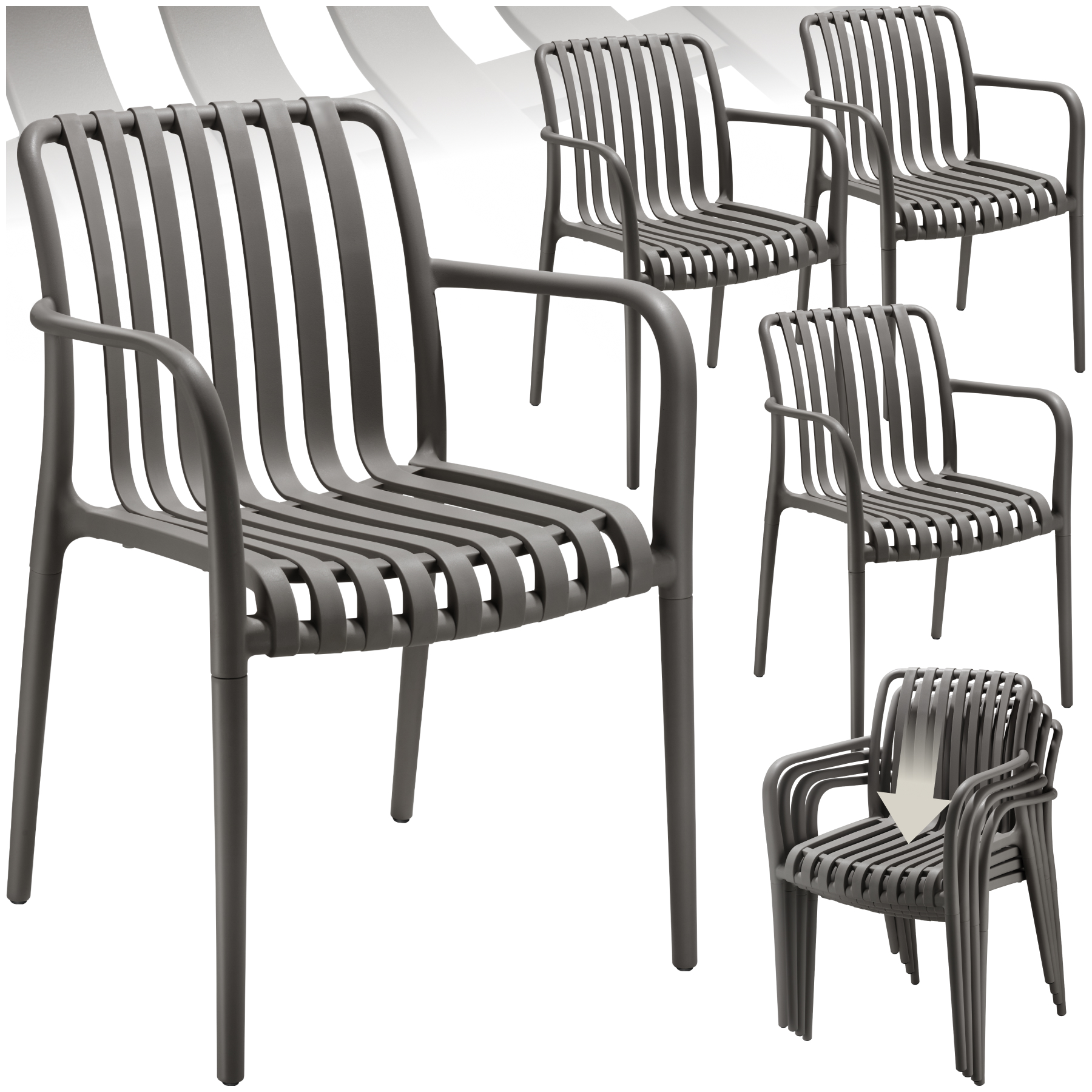 Chaises de jardin ALCUDIA empilables et résistantes aux intempéries - gris anthracite, Lot de 4 | tectake