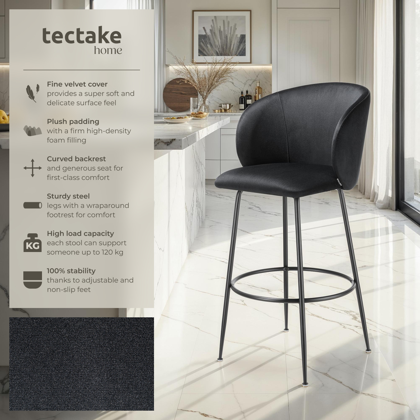 Bar Stools Chairs Faux Velvet Fabric Kitchen Dining Room Furniture Home Office - Picture 15 of 37