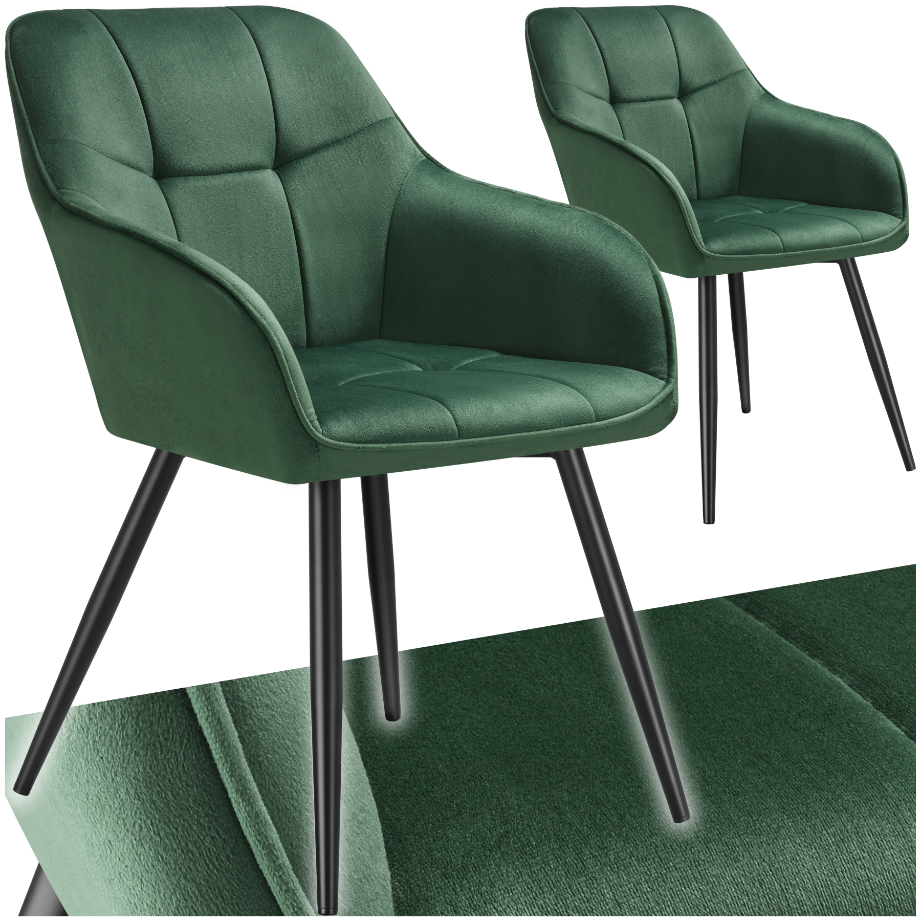 Stuhl Marilyn, Samtoptik, gesteppt - dunkelgrün/schwarz, 2er Set